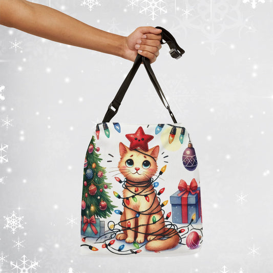 Cat Holiday Helper - Adjustable Strap Tote Bag   