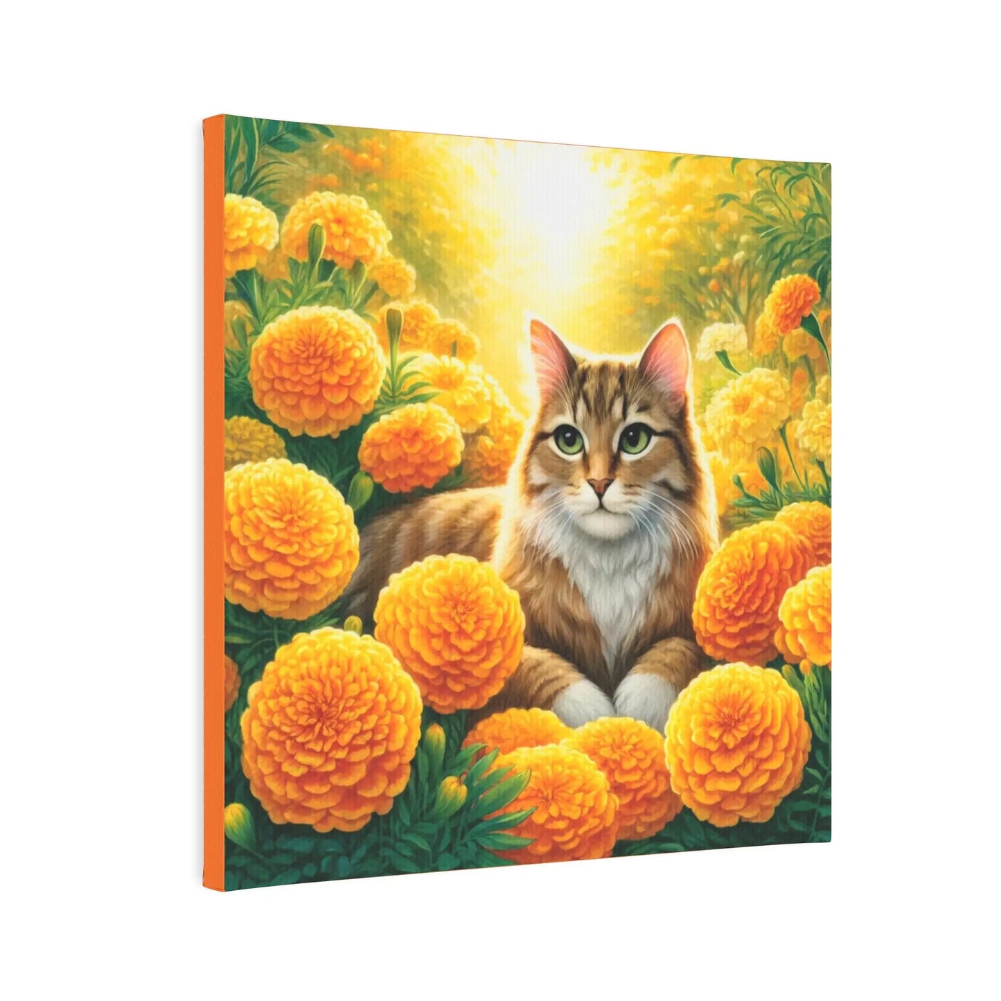 October Birthday Marigold Cat Lover Wall Art Decor - Great Birthday Gift - 8x8 Canvas Tile Print   