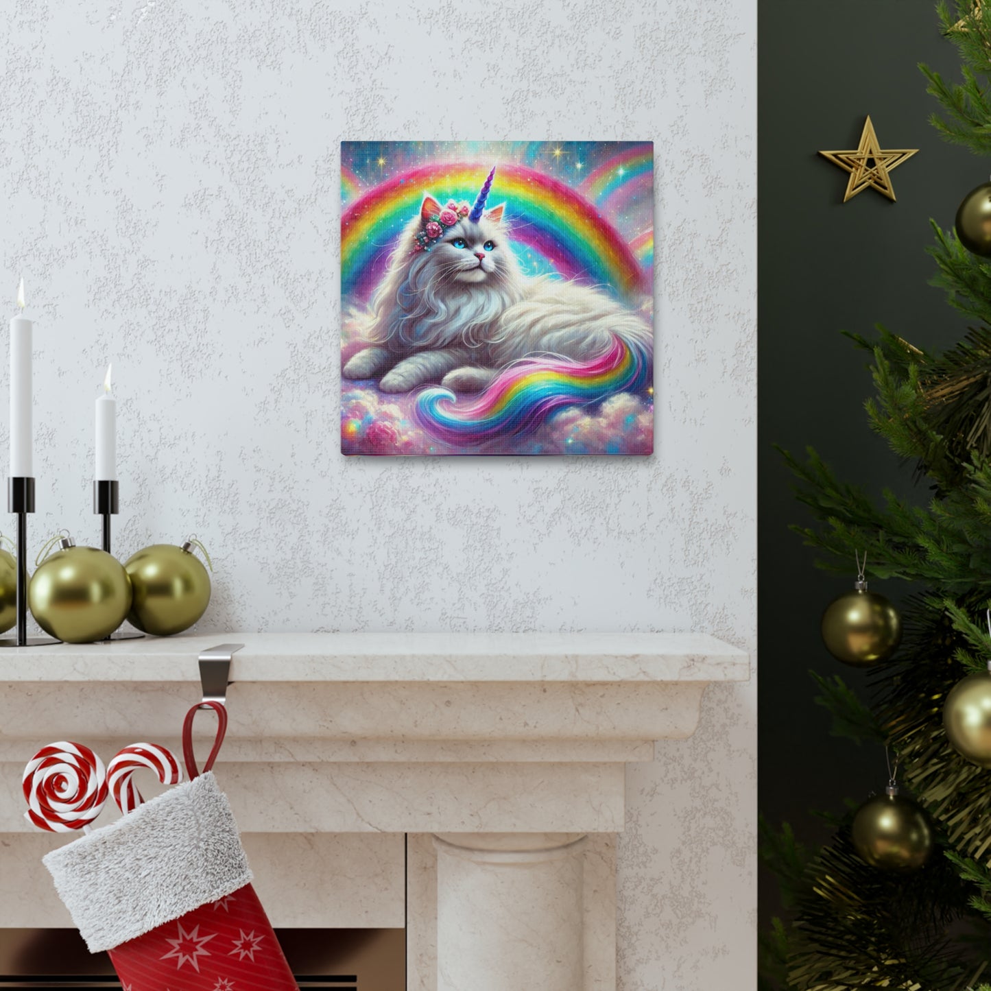 Magical Caticorn - Cat Unicorn - Rainbow Decor - Canvas Gallery Wraps - 3 Sizes   