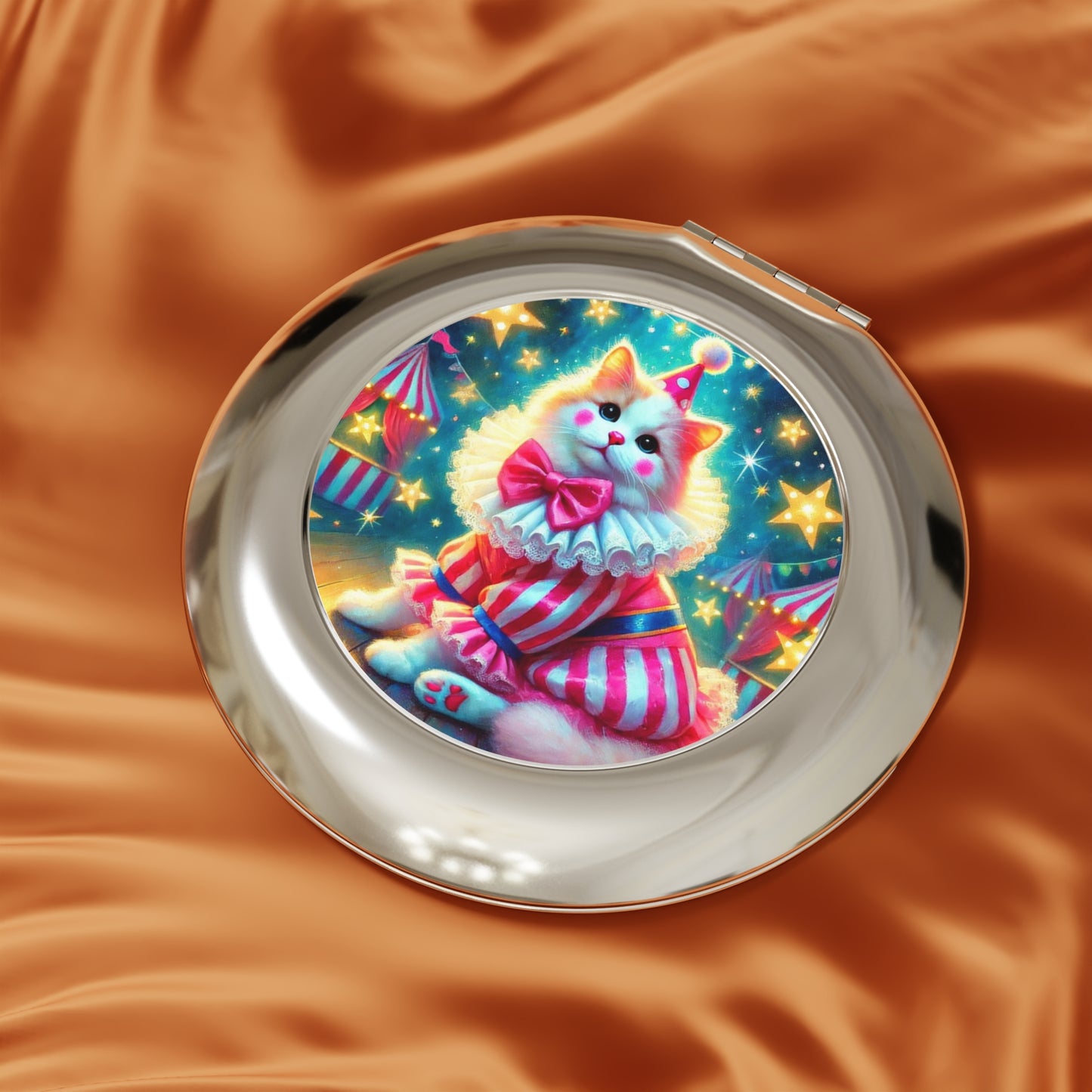 Pink Stripped Cat Clown Circus Fashion - Compact Travel Mirror   