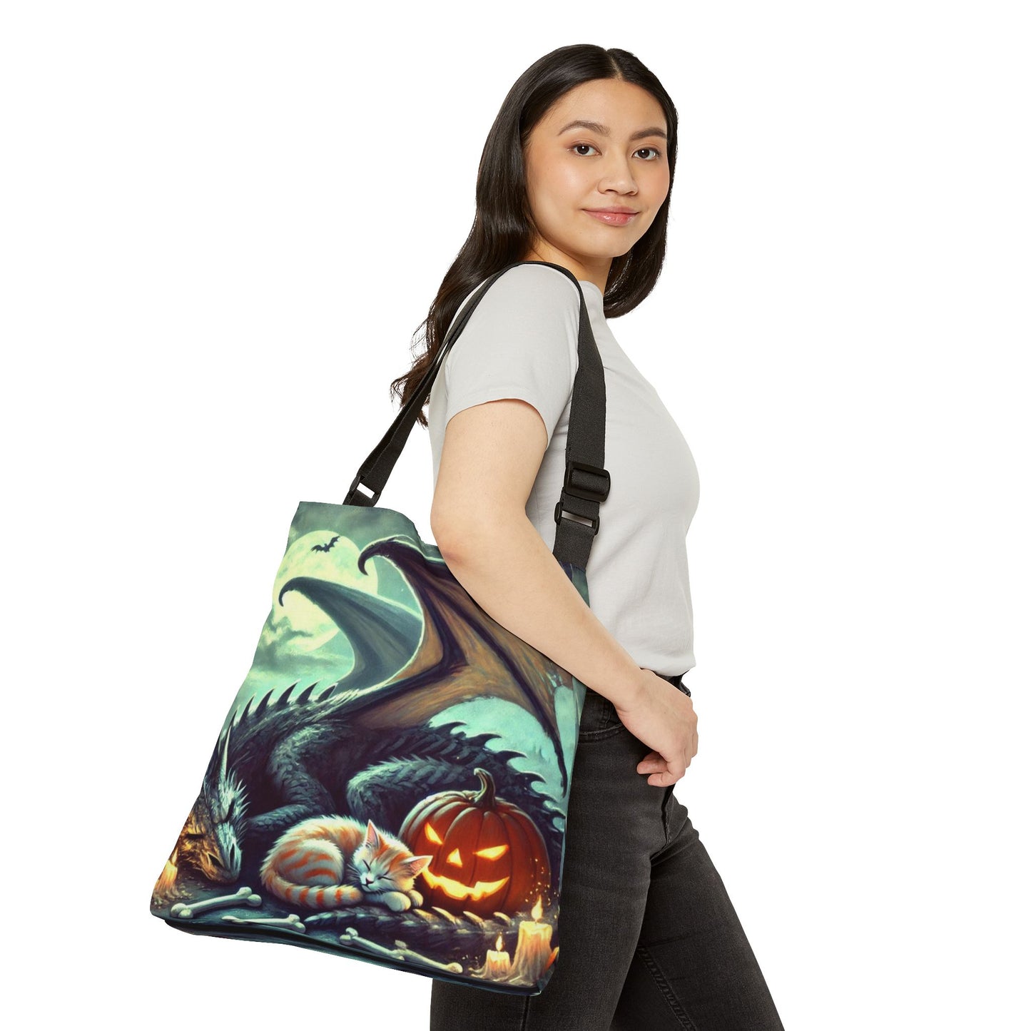 Trick or Treat Bag - Dragon Candy Protection - Cat Lover Halloween - Adjustable Tote Bag (AOP)   