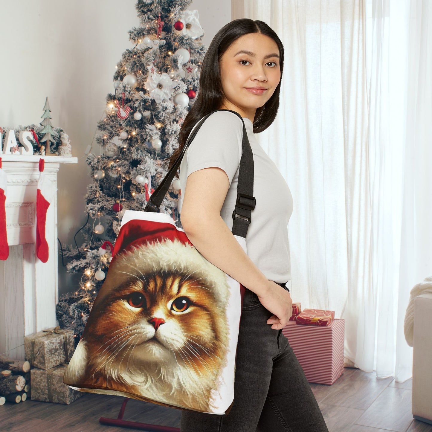 Santa Cat Lover - Adjustable Strap Tote Bag   