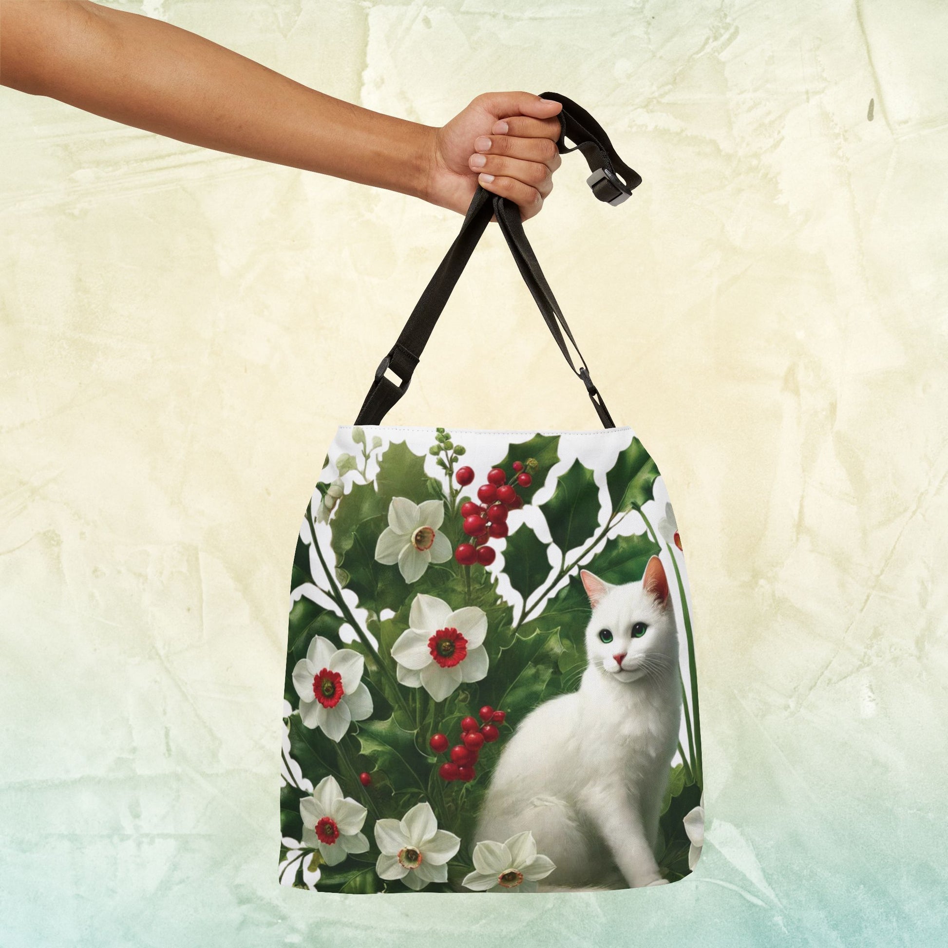 December Birth Flower - Cat Lover - Adjustable Strap Tote Bag   