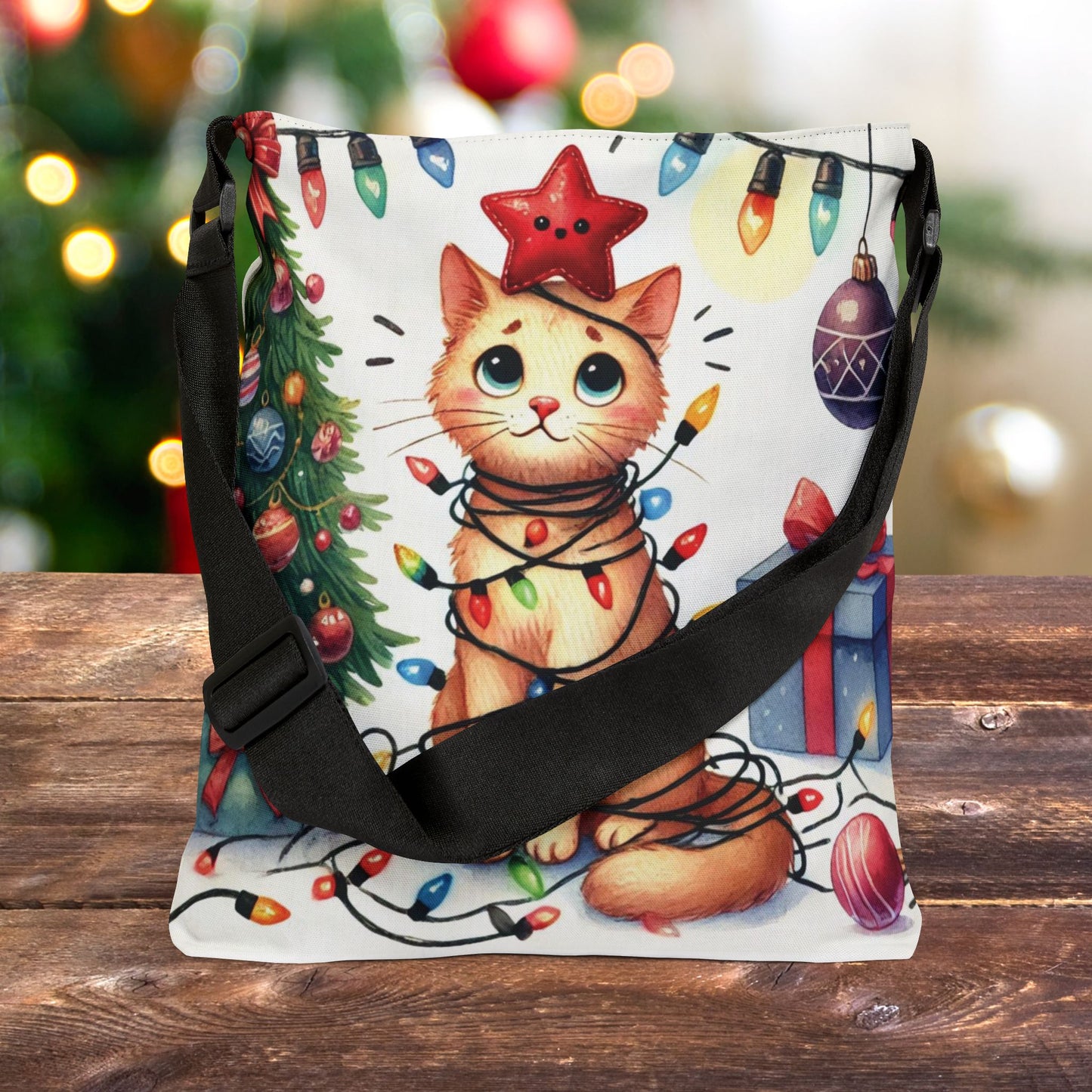 Cat Holiday Helper - Adjustable Strap Tote Bag   