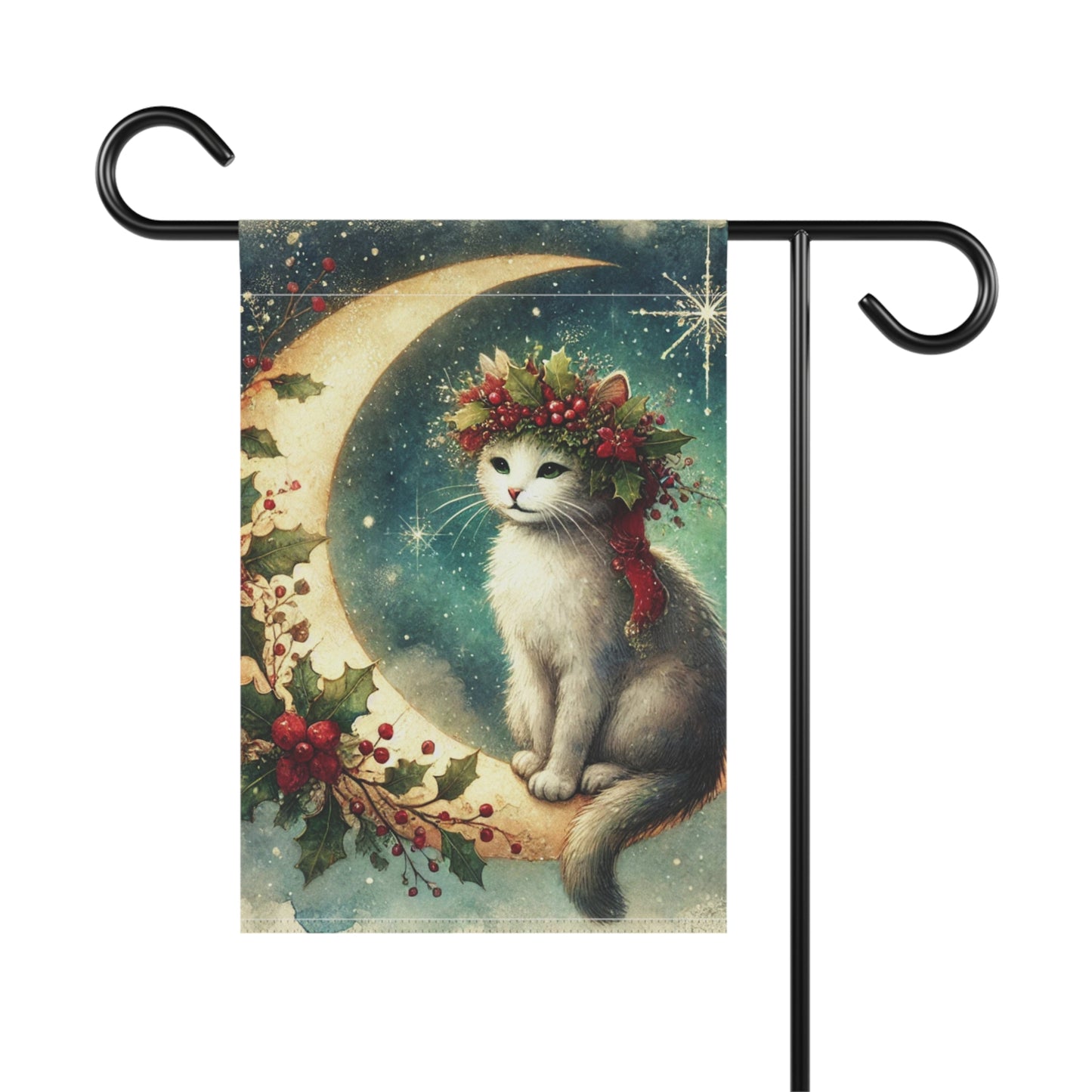 Holiday Moon - Cat Lover - Garden & House Banner - Yard Flag   