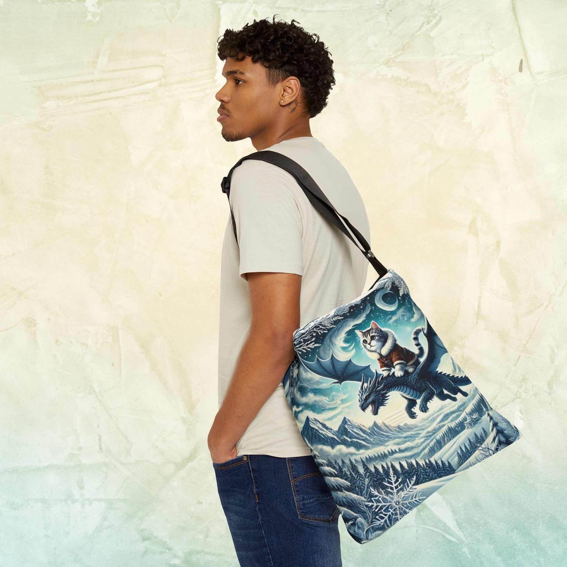 Dragon Adventures- Cat Lover - Book Bag  - Adjustable Strap Tote Bag   