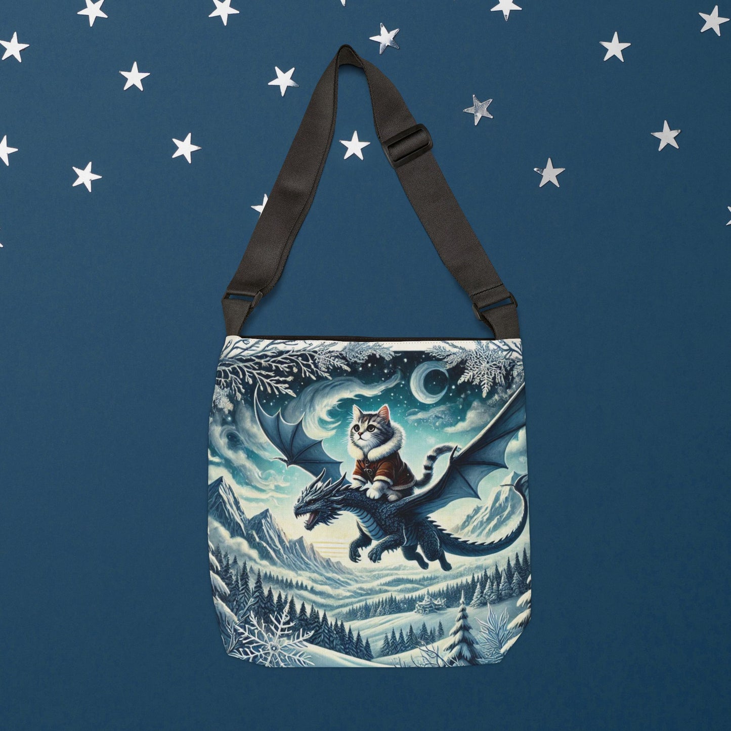 Dragon Adventures- Cat Lover - Book Bag  - Adjustable Strap Tote Bag   