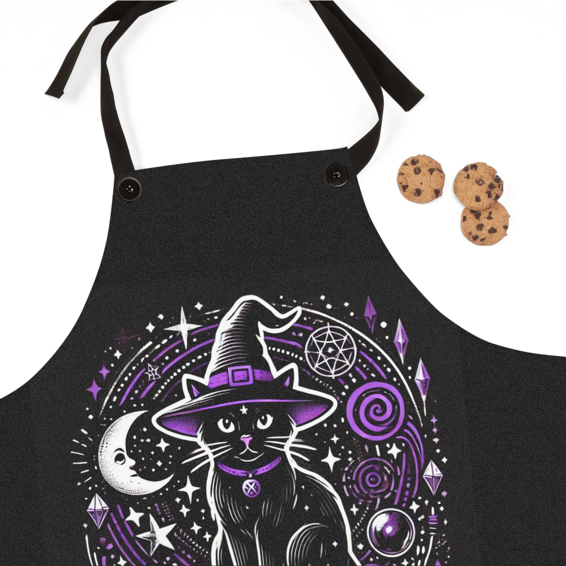 Halloween Cat Witch - Black and Purple Apron   