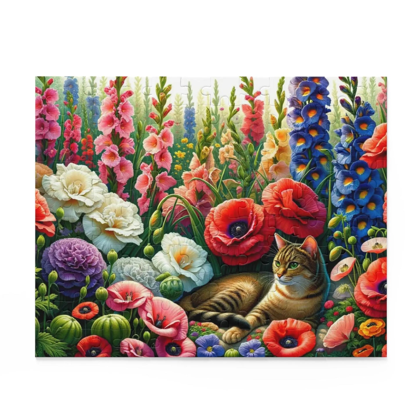 August Birthday Flower Puzzle - Gladiolas and Poppies - Cat Lover Gift  - 120-piece- 252-piece- 500-piece size - Montecore PawPrints