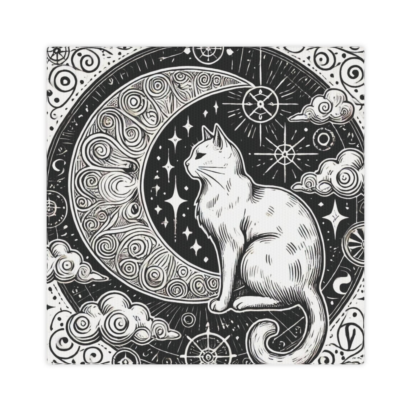 White Cat - Crescent Moon Bohemian - Wall Art Decor 8x8   