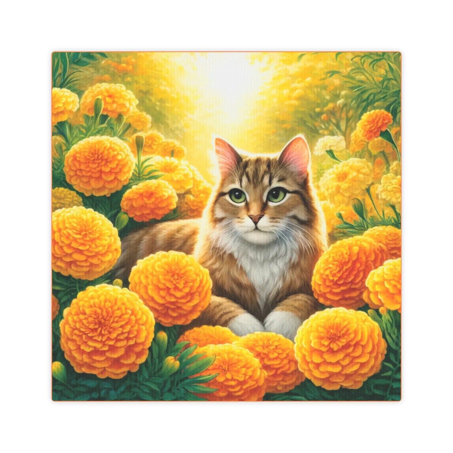 October Birthday Marigold Cat Lover Wall Art Decor - Great Birthday Gift - 8x8 Canvas Tile Print   