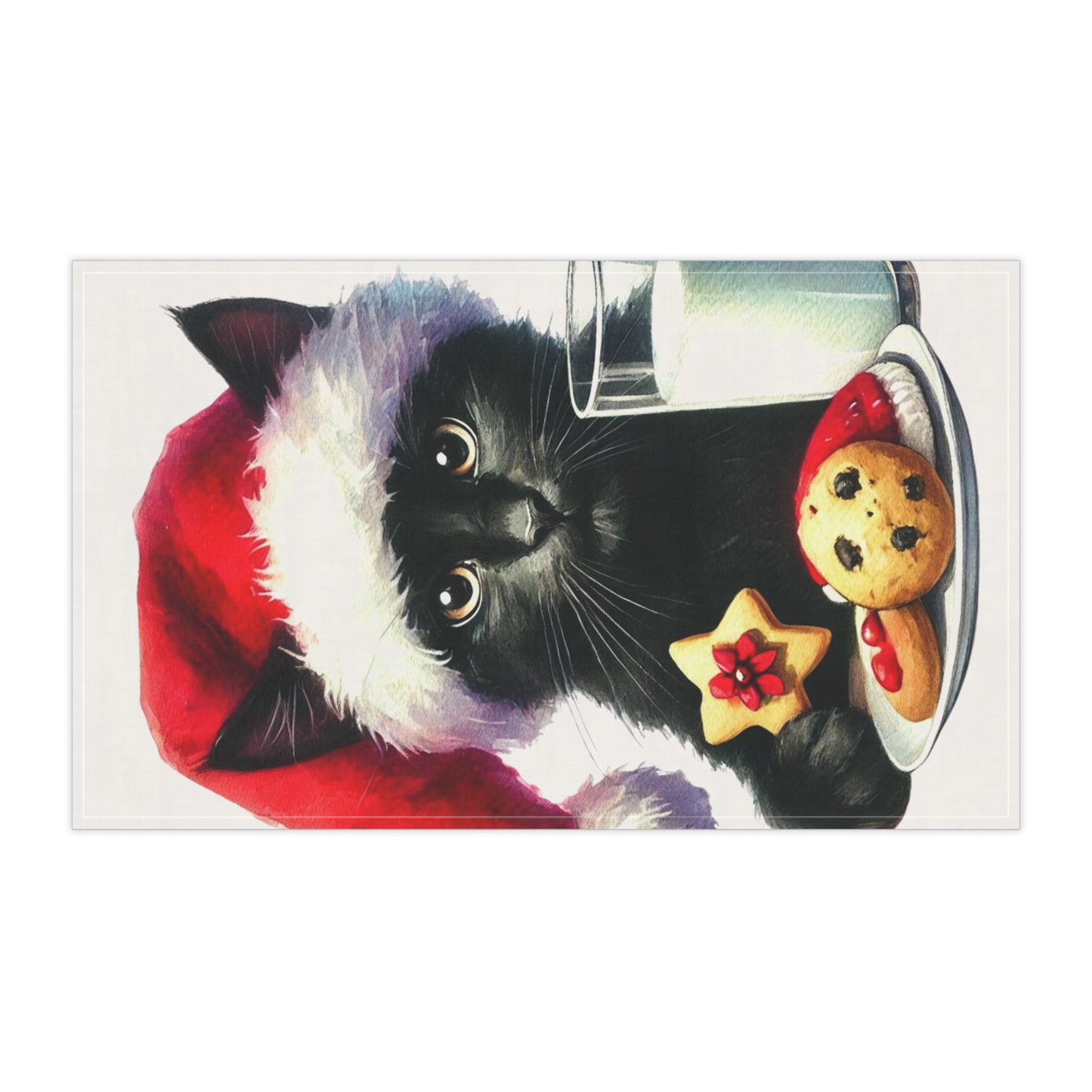 Christmas Santa Cat - Holiday Kitchen Tea Towel   