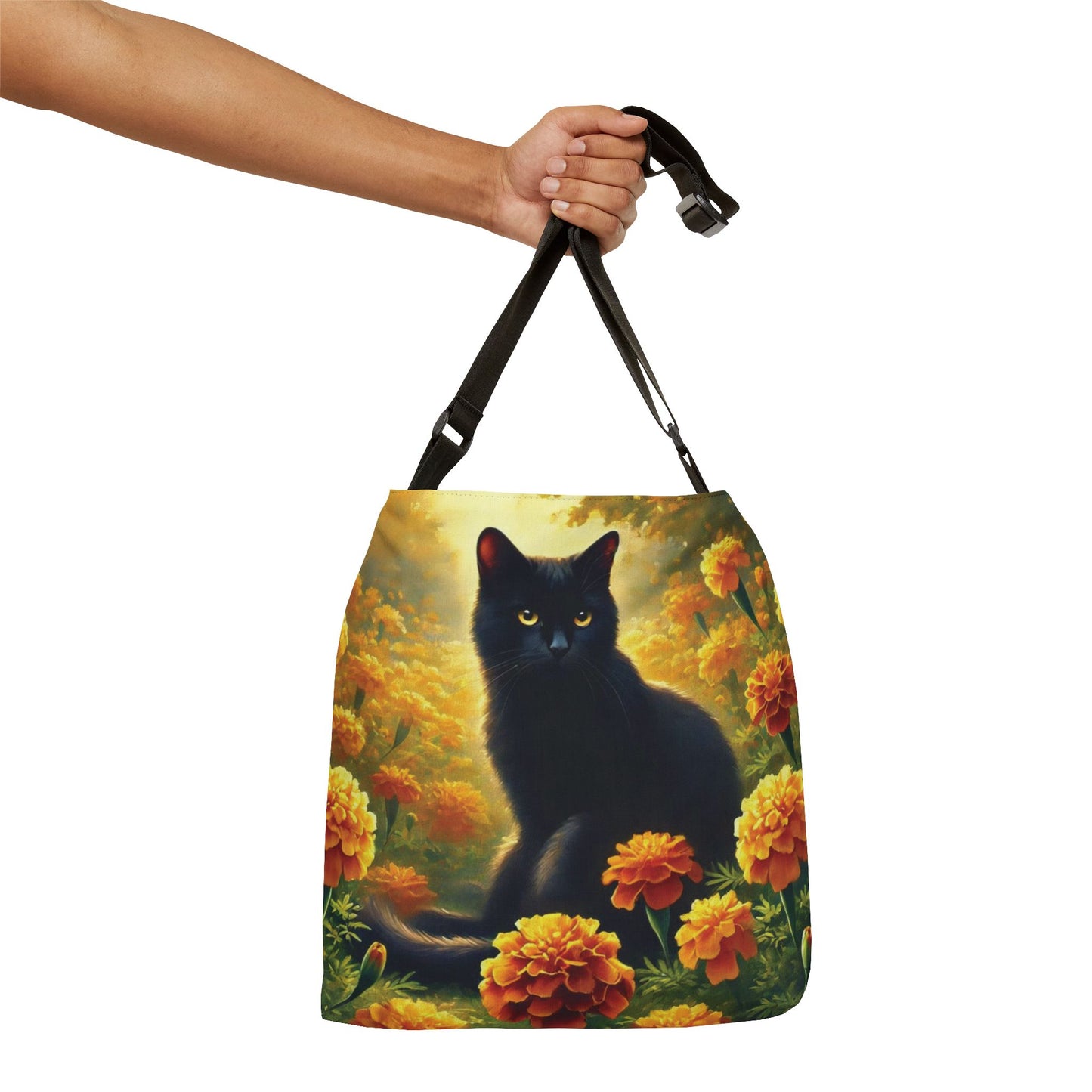 October Birth Flower - Marigolds - Cat Lover - Adjustable Strap Tote Bag   