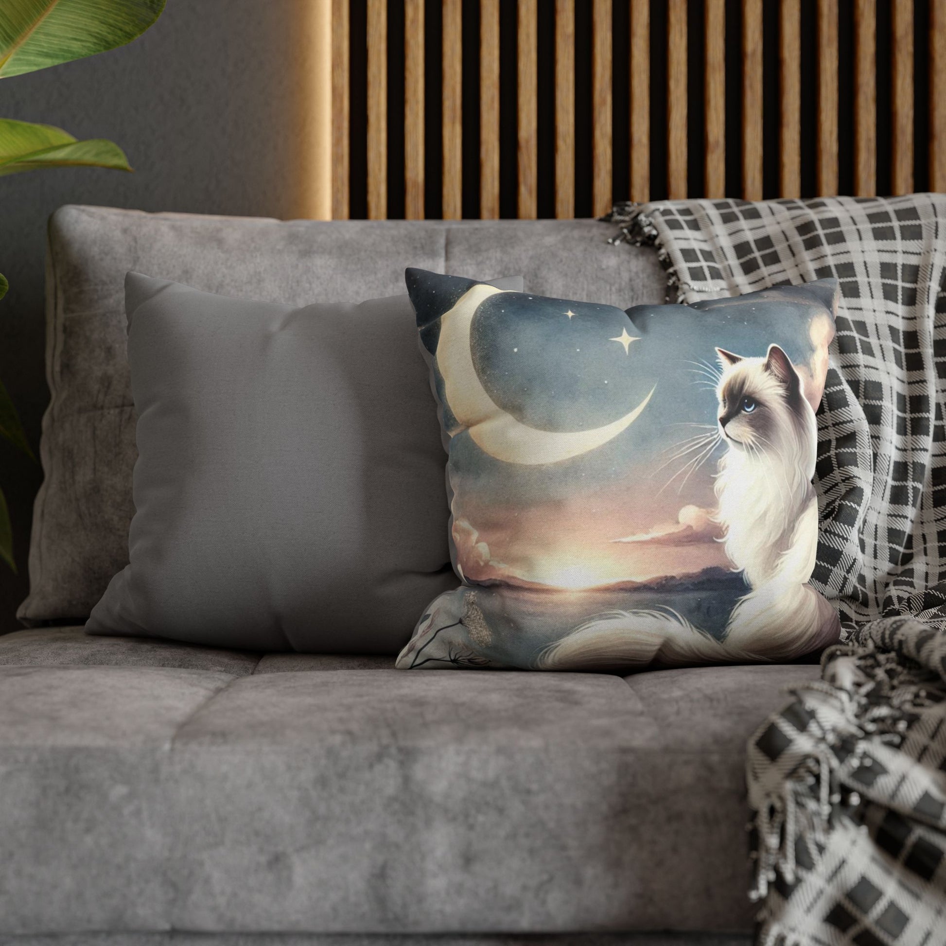 Celestial Moon - Cat Lover Ragdoll - Spun Polyester Square Pillow Case   