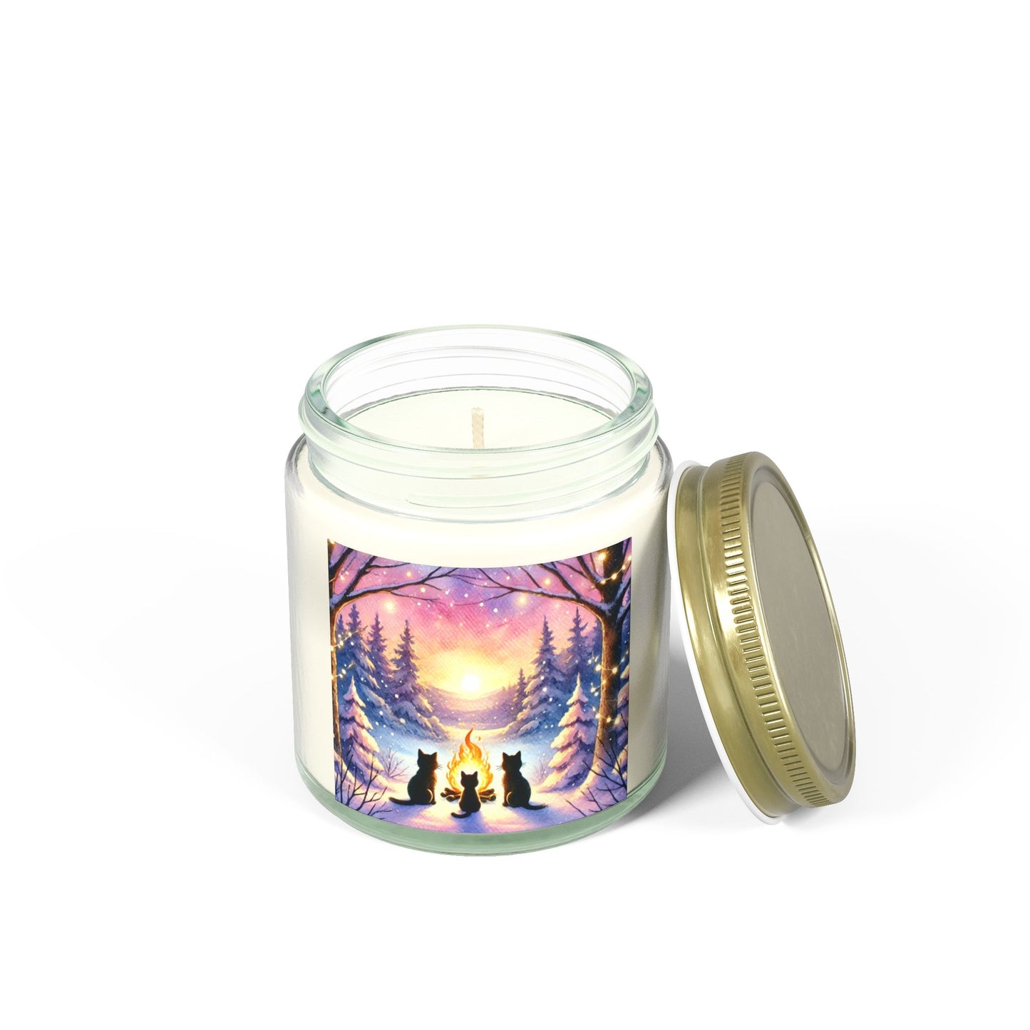 Winter Sunrise Fires - Cat Lover - Holiday Decor - Scented Coconut Apricot Candles 4oz   