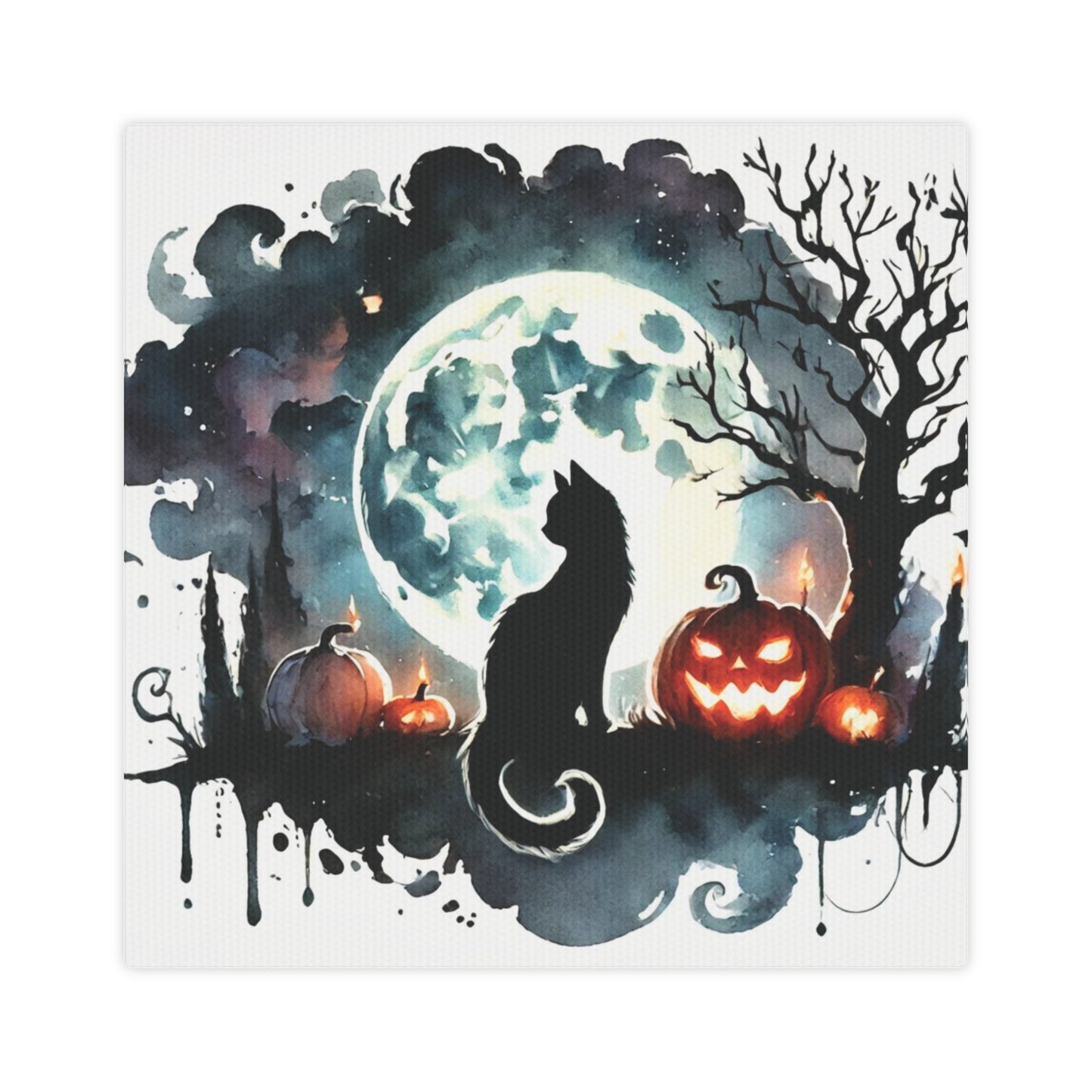 Halloween - Black Cat Full Moon - Wall Art Decor 8x8   