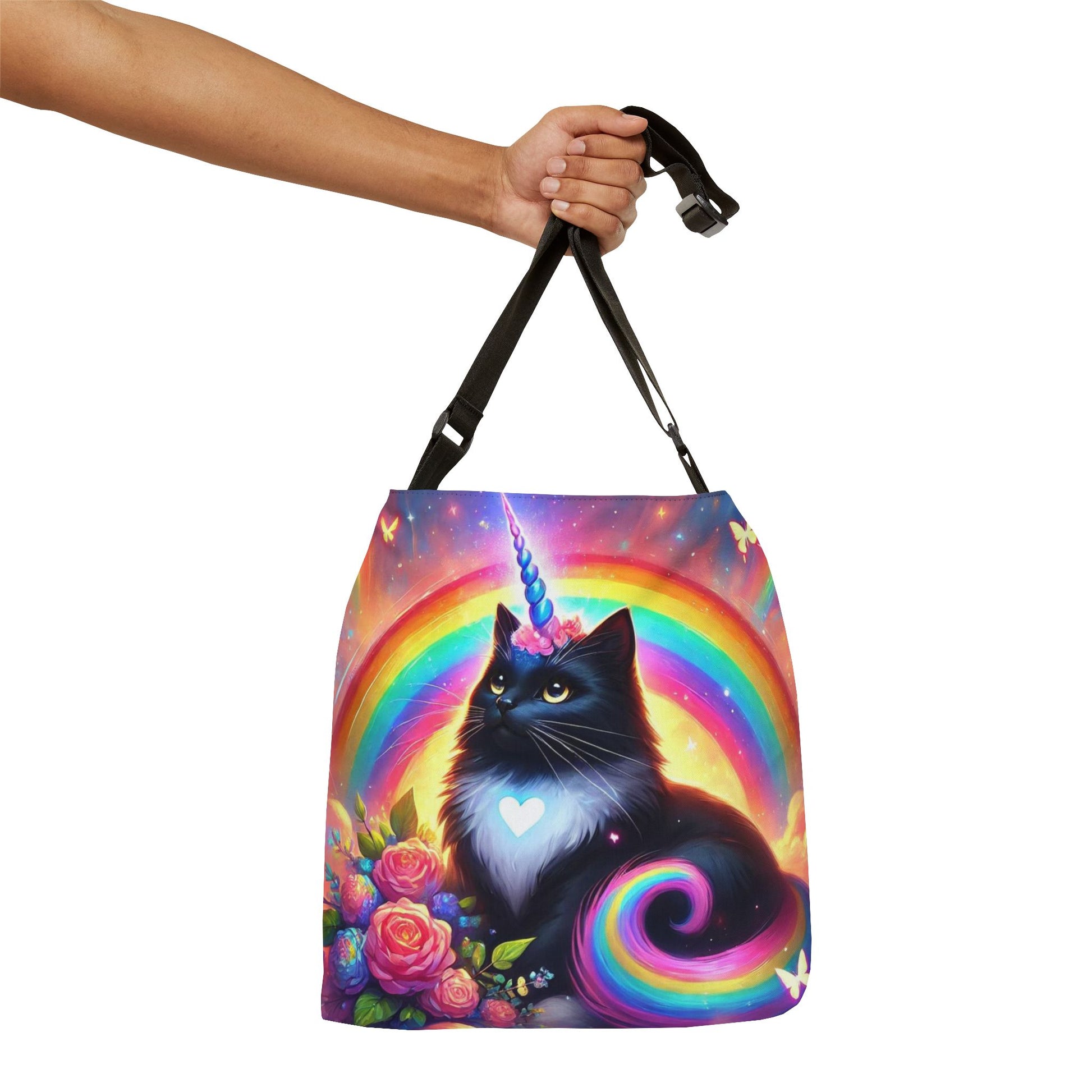 Pink Dreams Caticorn - Cat Unicorn Rainbow Bag - Adjustable Tote Bag (AOP)   