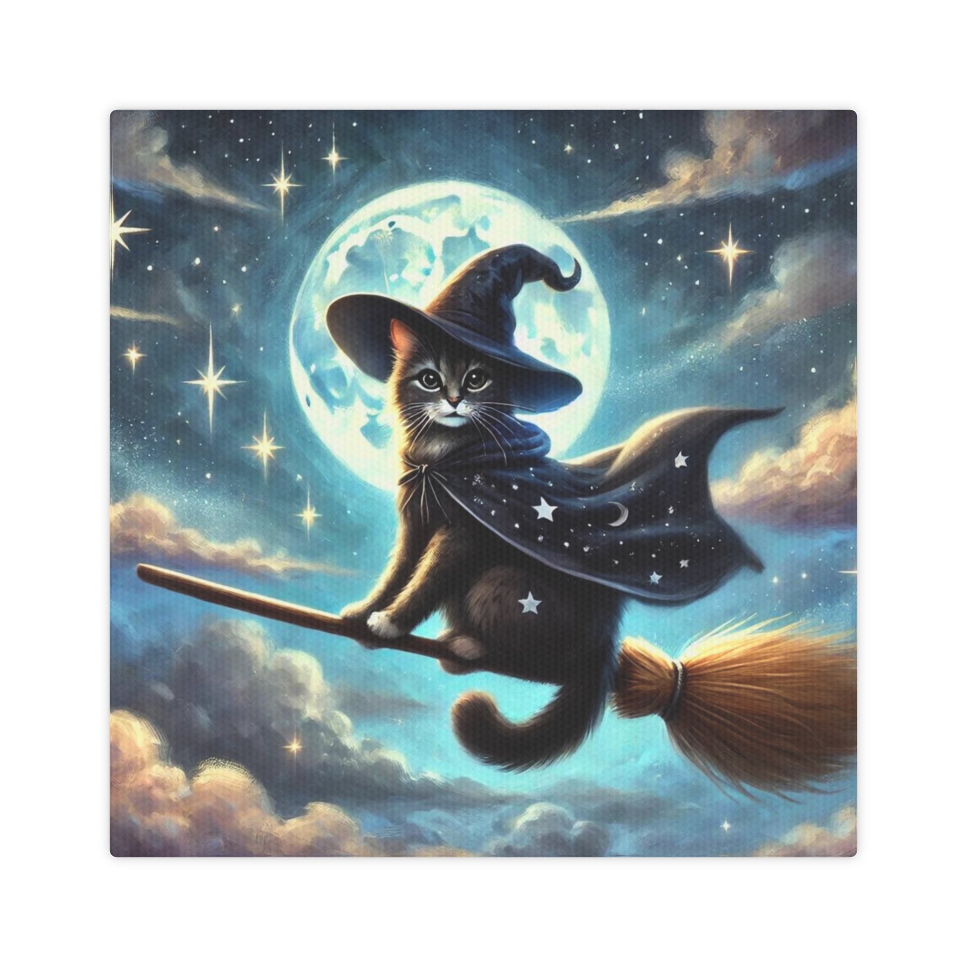 Halloween Flying Cat Witch  - Wall Art Decor 8x8   