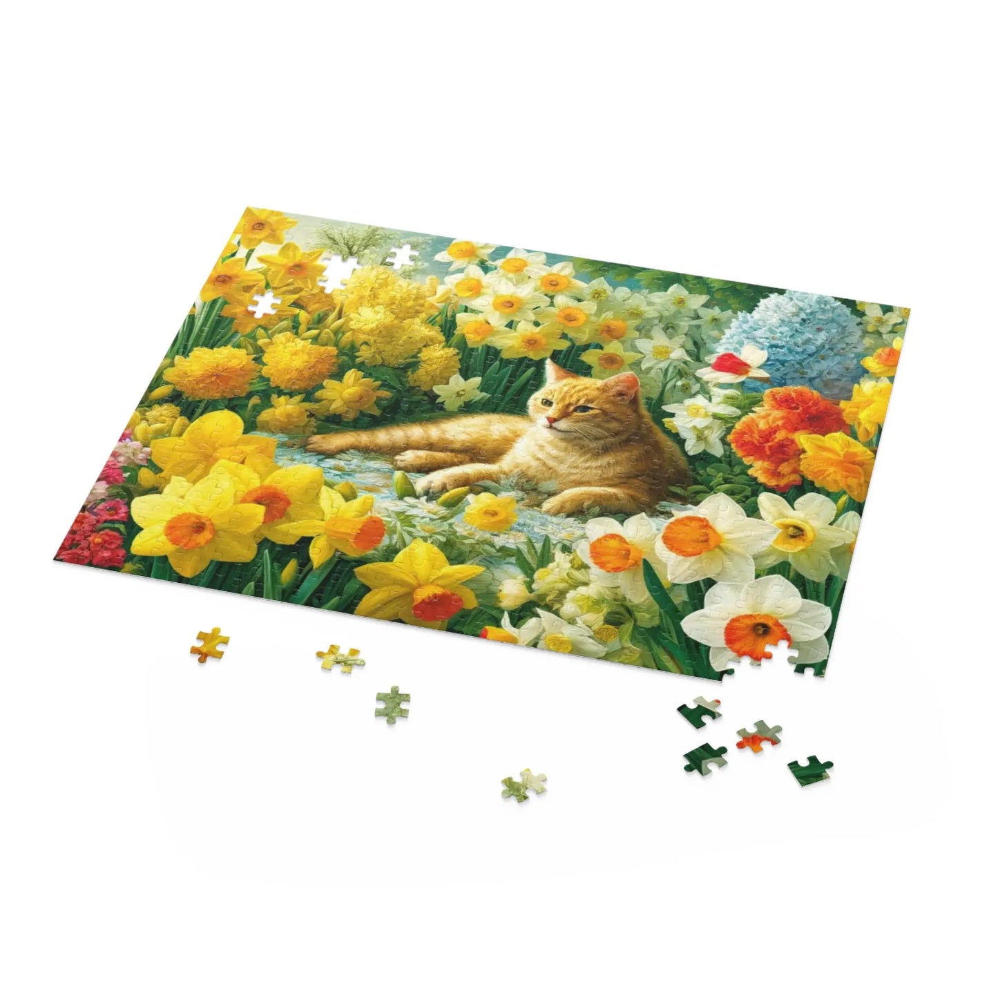 March Birth Flower Puzzle -Daffodils and Narcissus - Cat Lover Gift -  120- 252- or 500-Piece - Montecore PawPrints