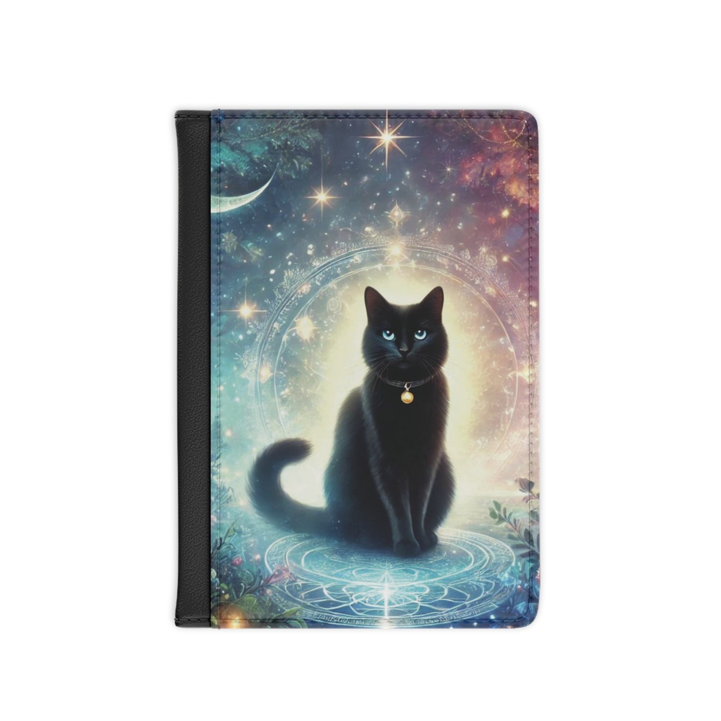 Celestial Cosmic Black Cat - Passport Cover - Travel Wallet   