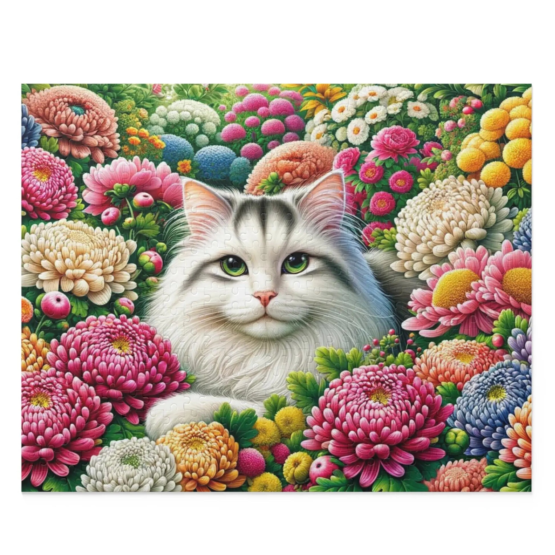 November Birthday Flower Puzzle - Chrysanthemum and Peony - Cat Lover Gift -120-piece- 252-piece- or 500-piece - Montecore PawPrints