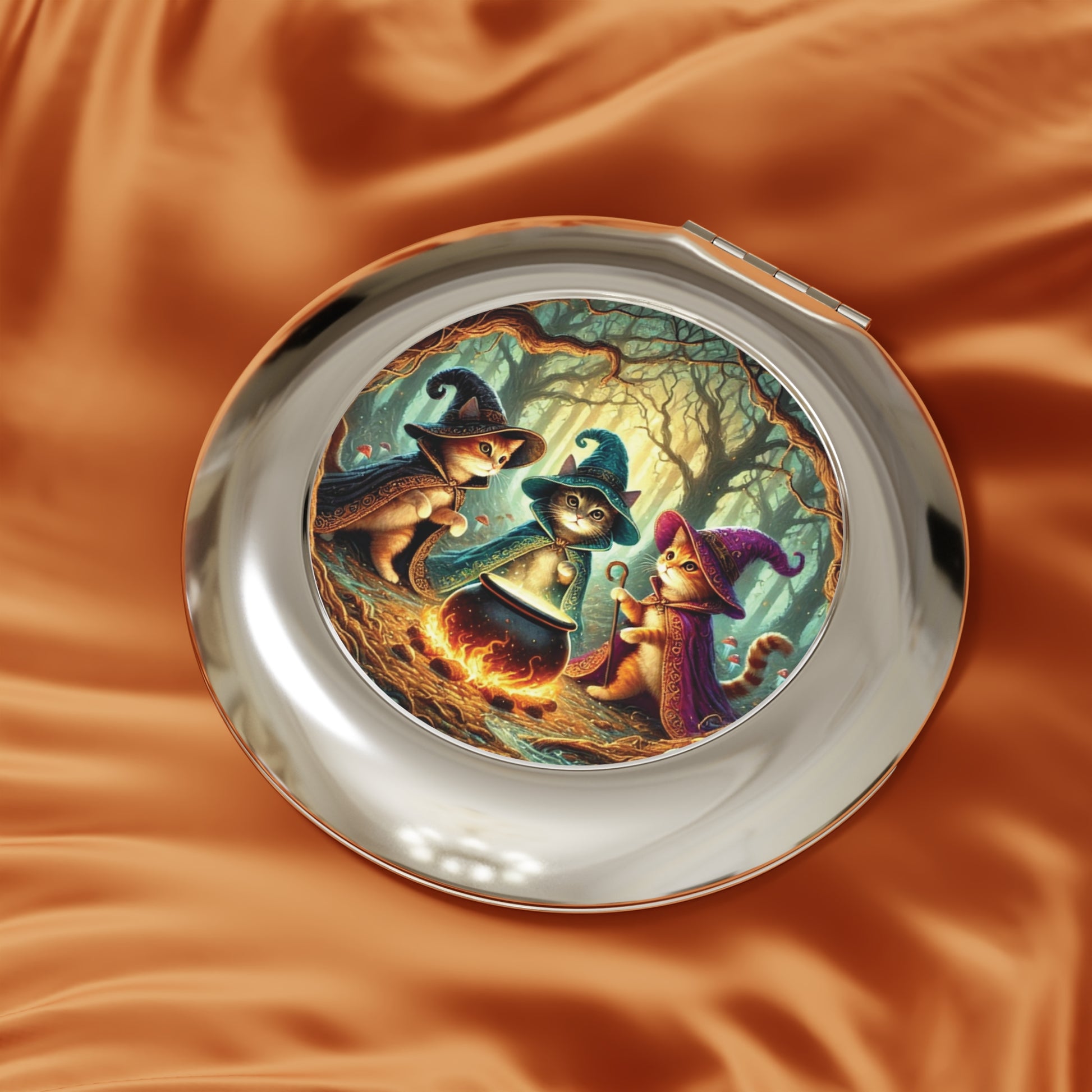 Cat Witches Cauldron - Compact Travel Mirror - Halloween Accessory   