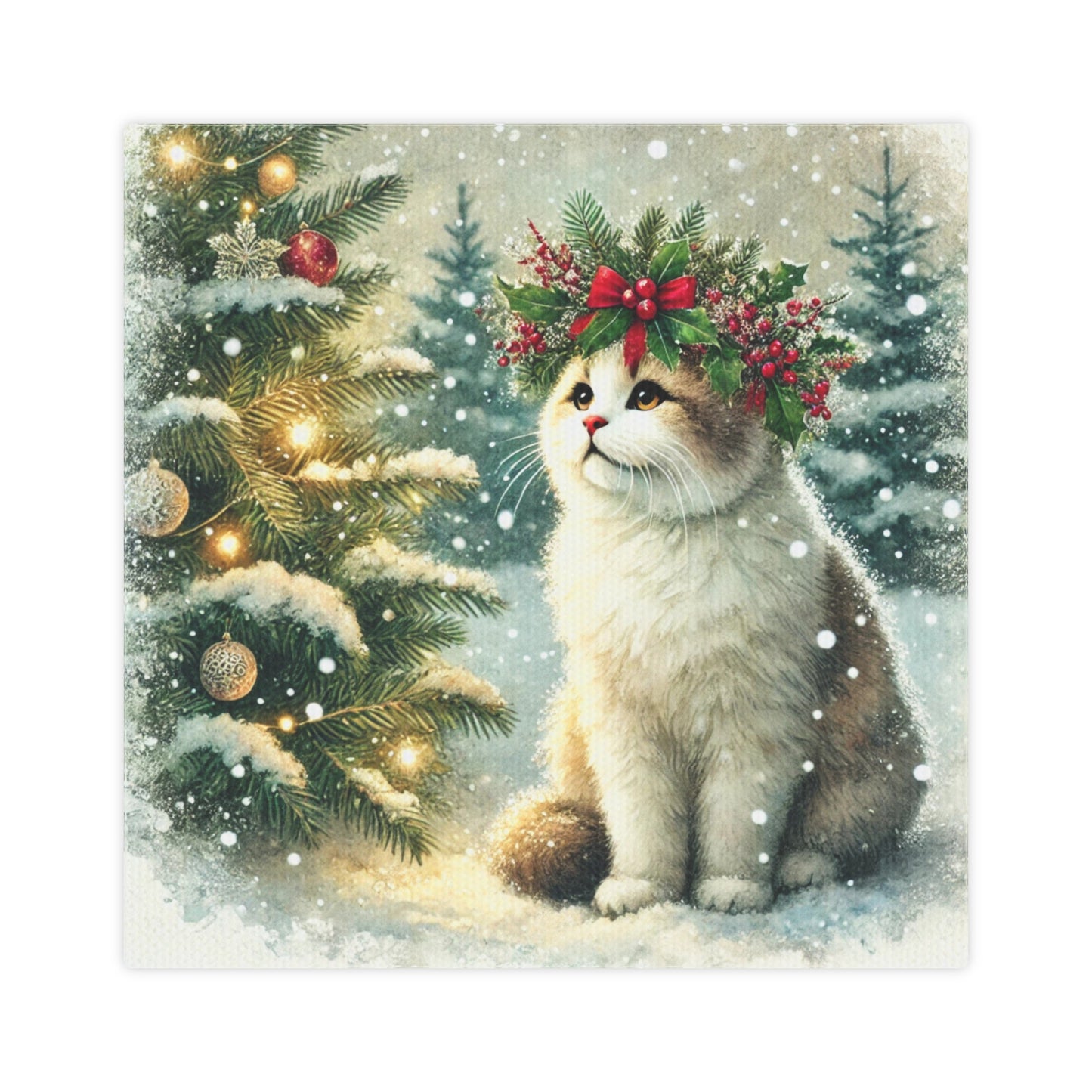 Holiday Crown - Winter Decor - Cat Lover - Wall Art 8x8   