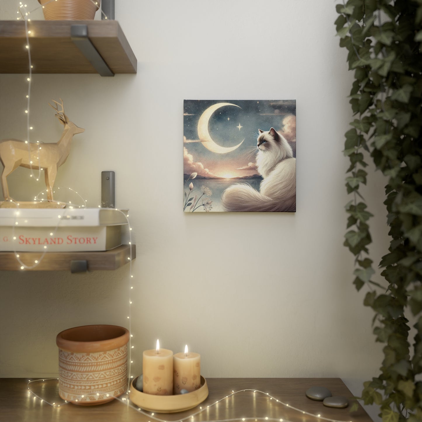 Celestial Moon - Cat Lover Ragdoll - Wall Art Decor 8x8   