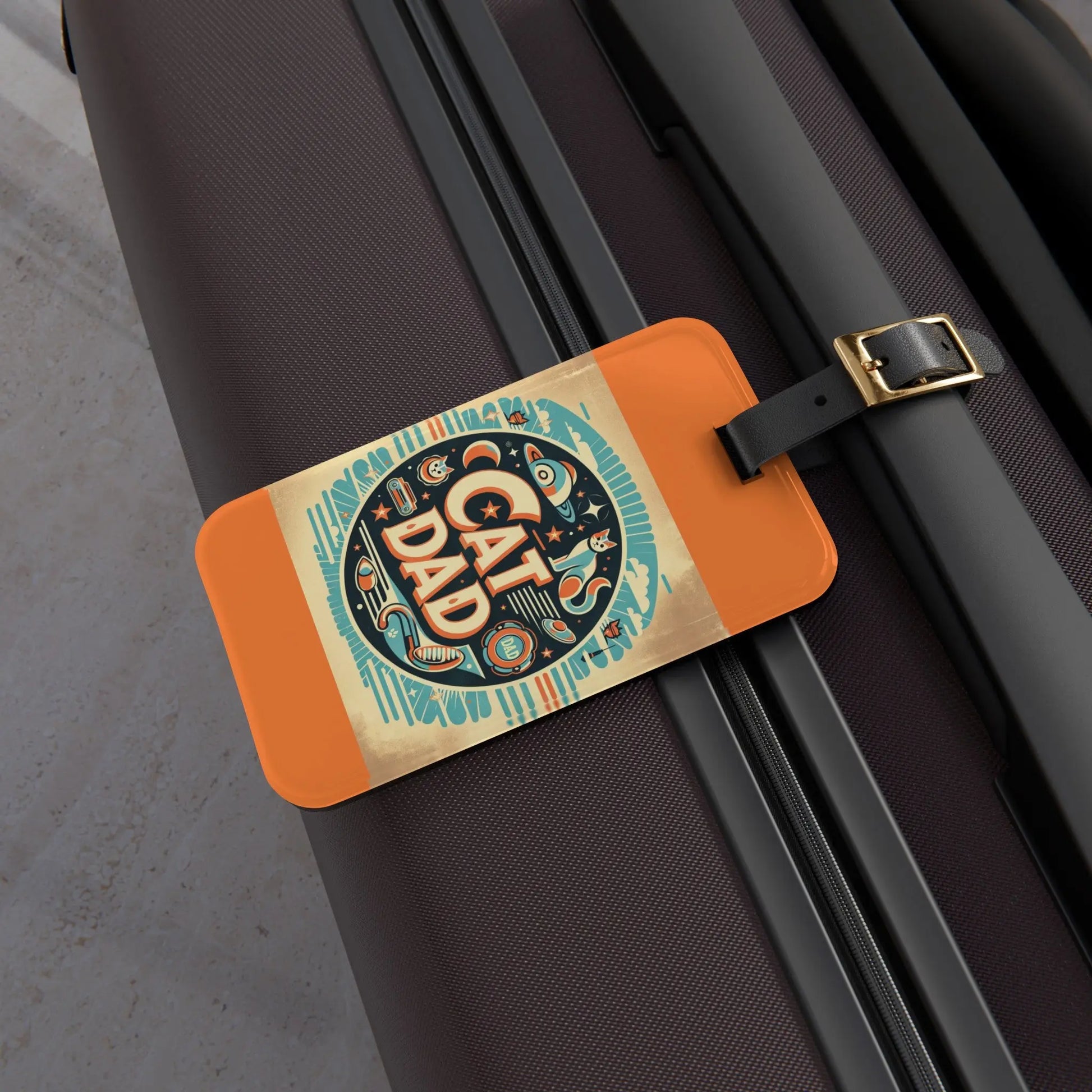 Retro Cat Dad - Luggage Tag - Orange - Montecore PawPrints