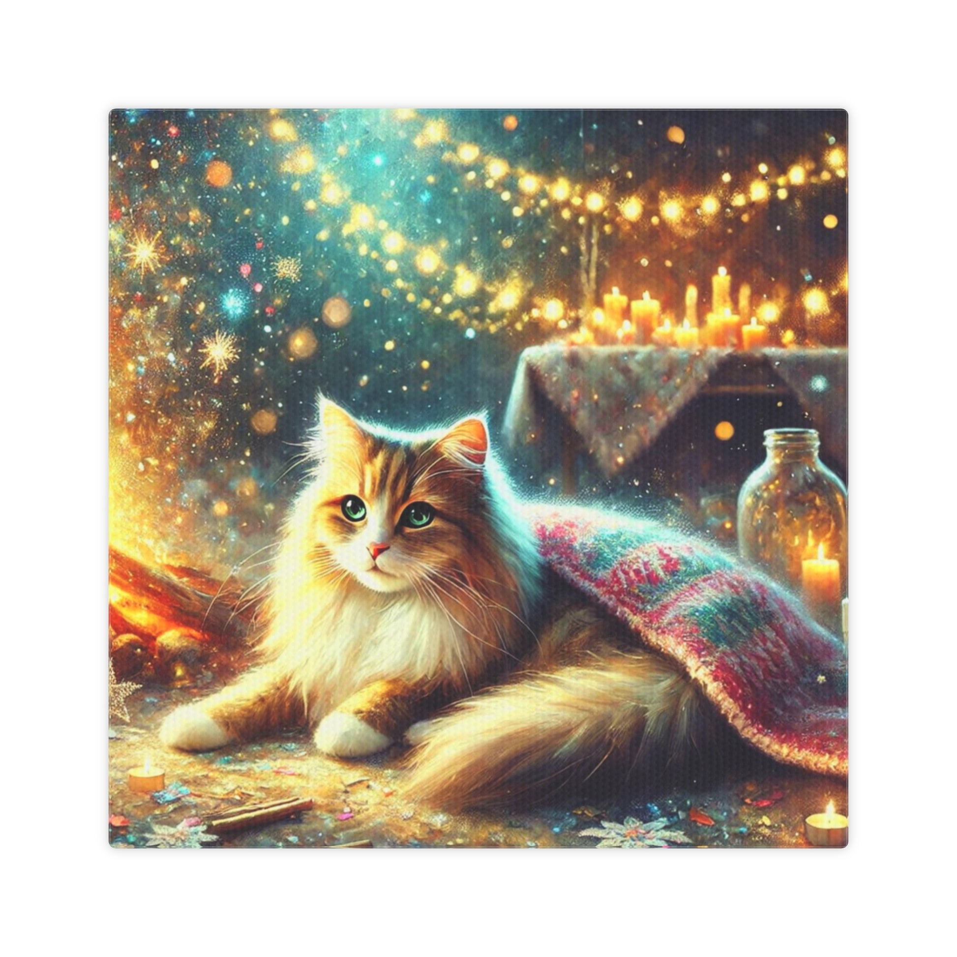 Winter Warmth by the Fire - Cat Lover - Wall Art Decor 8x8   