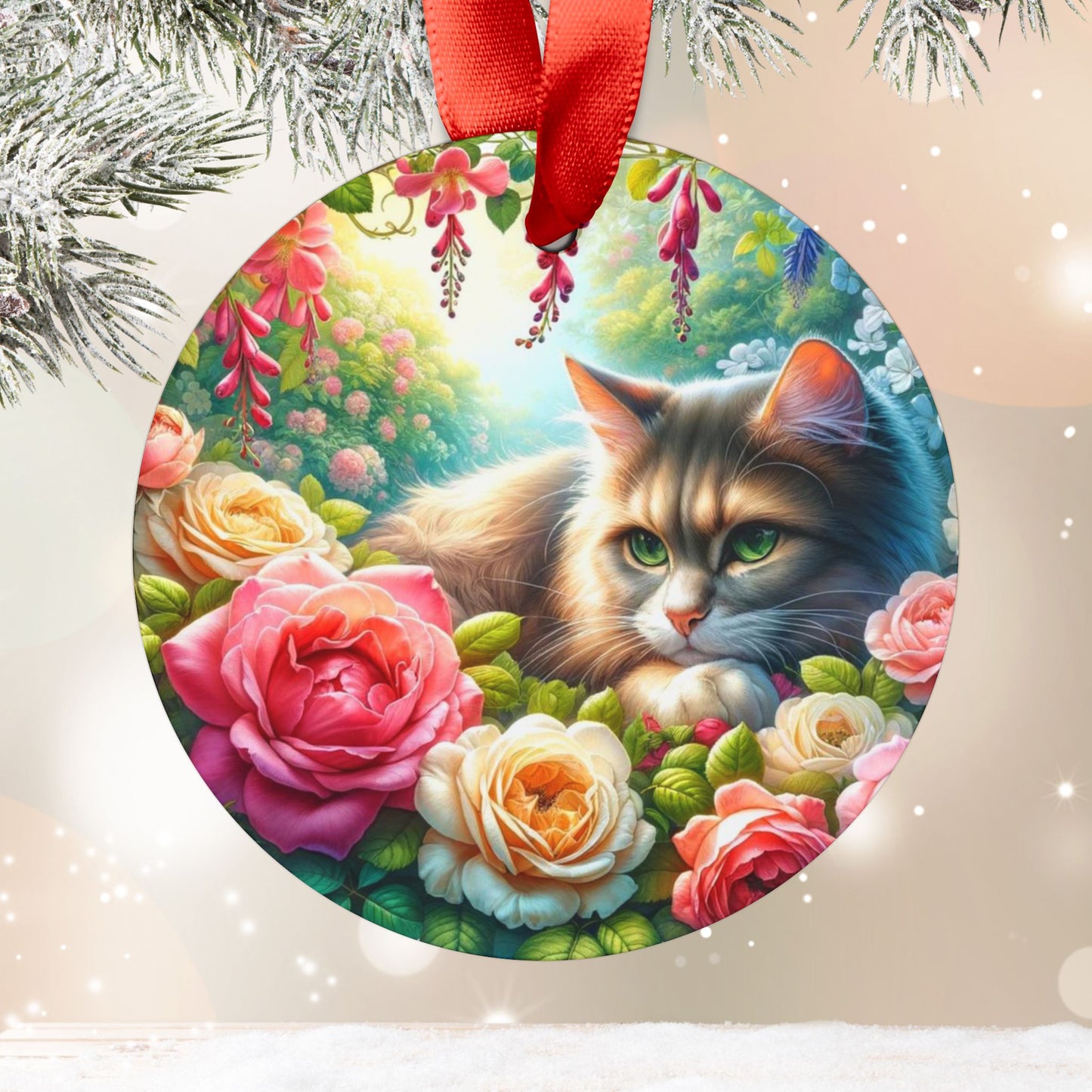 June Birth Flower - Cat Lover - Ornament   