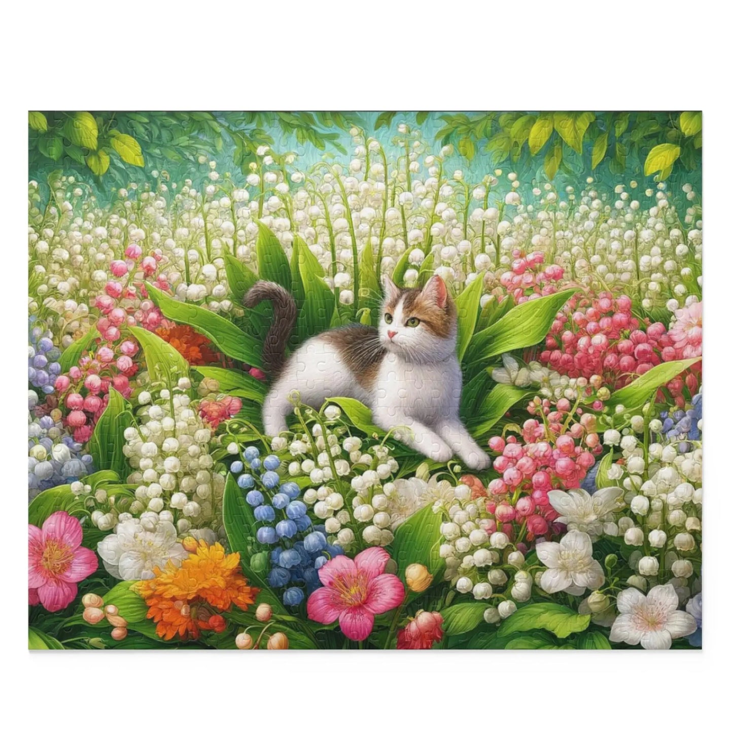 May Birth Flower Puzzle - Lily of the Valley & Hawthorn -  Cat Lover Gift - 120- 252- or 500-Piece - Montecore PawPrints