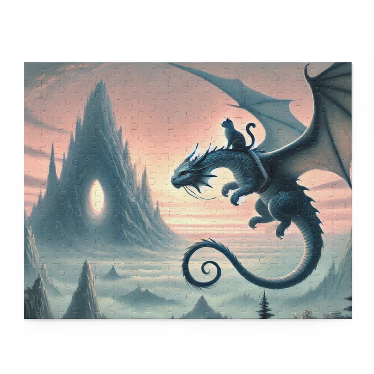 Fantasy Dragon Cave Hunter and Cat Puzzle - Gift 120, 252, or 500 -piece options   