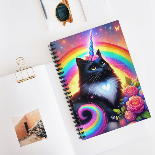 Pink Dreams Caticorn - Cat Unicorn Rainbows - Spiral Notebook - Ruled Line   