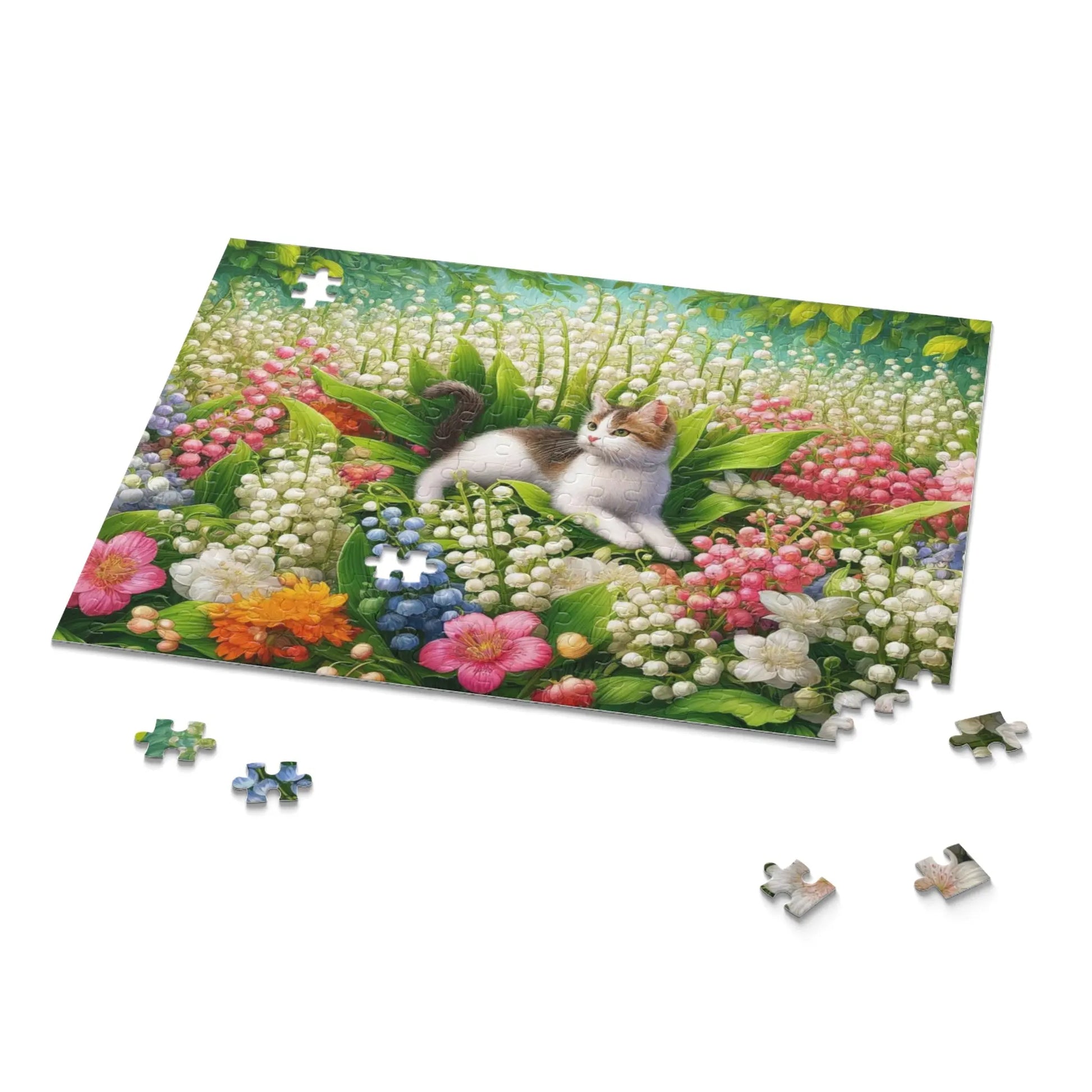 May Birth Flower Puzzle - Lily of the Valley & Hawthorn -  Cat Lover Gift - 120- 252- or 500-Piece - Montecore PawPrints