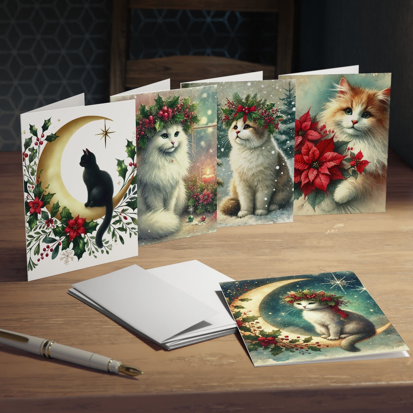 Winter Moon - Holiday - Cat Lover - Multi-Design Greeting Cards (5-Pack)   