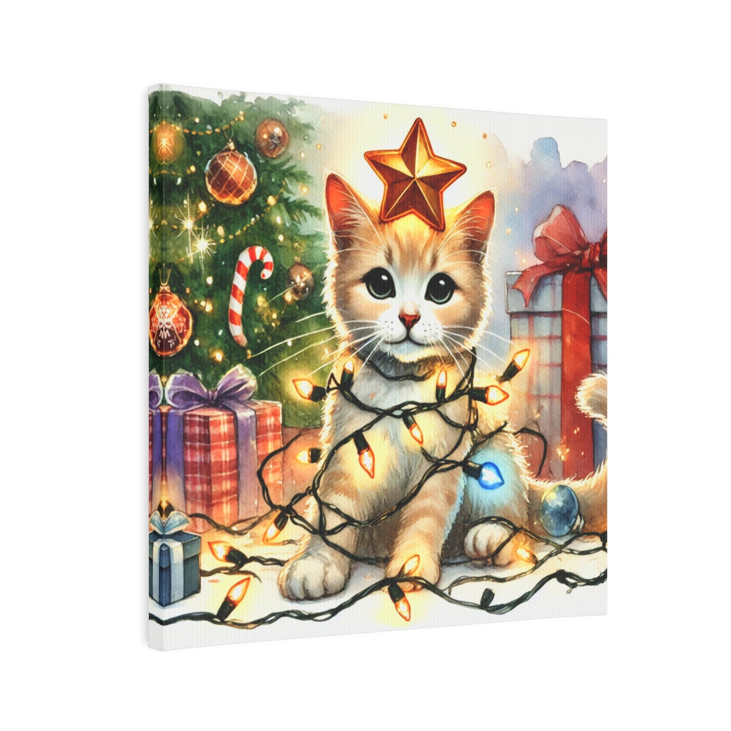 Kitten Christmas Star  - Cat Lover - Holiday Decor - Wall Art Decor 8x8   