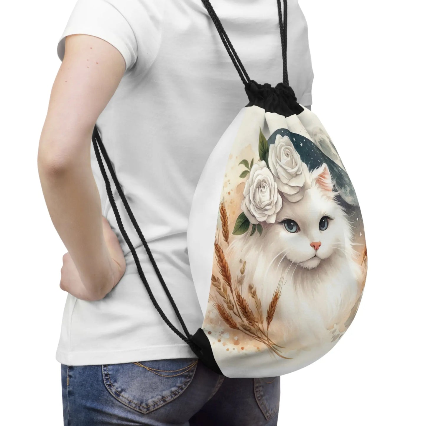 Virgo - White Cat - Drawstring Bag   