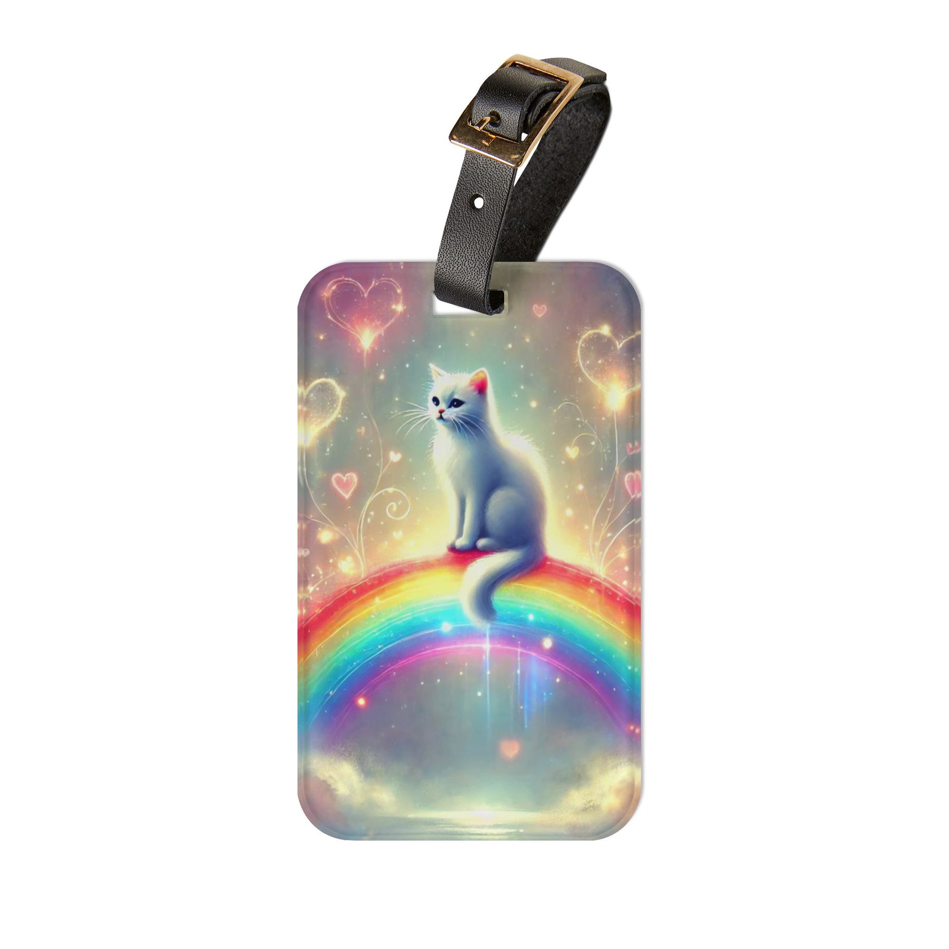 Rainbows and Hearts - Cat Lover - Luggage Tag - Travel Gift   