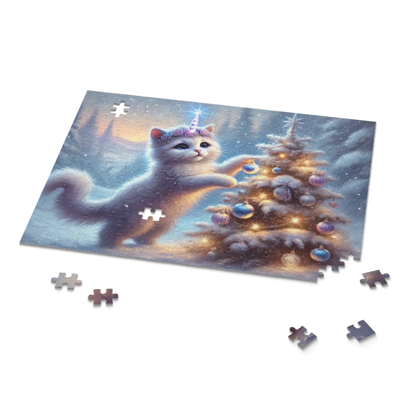 Winter Magic Caticorn Puzzle - Cat Unicorn Gift 120, 252, or 500 -piece options   