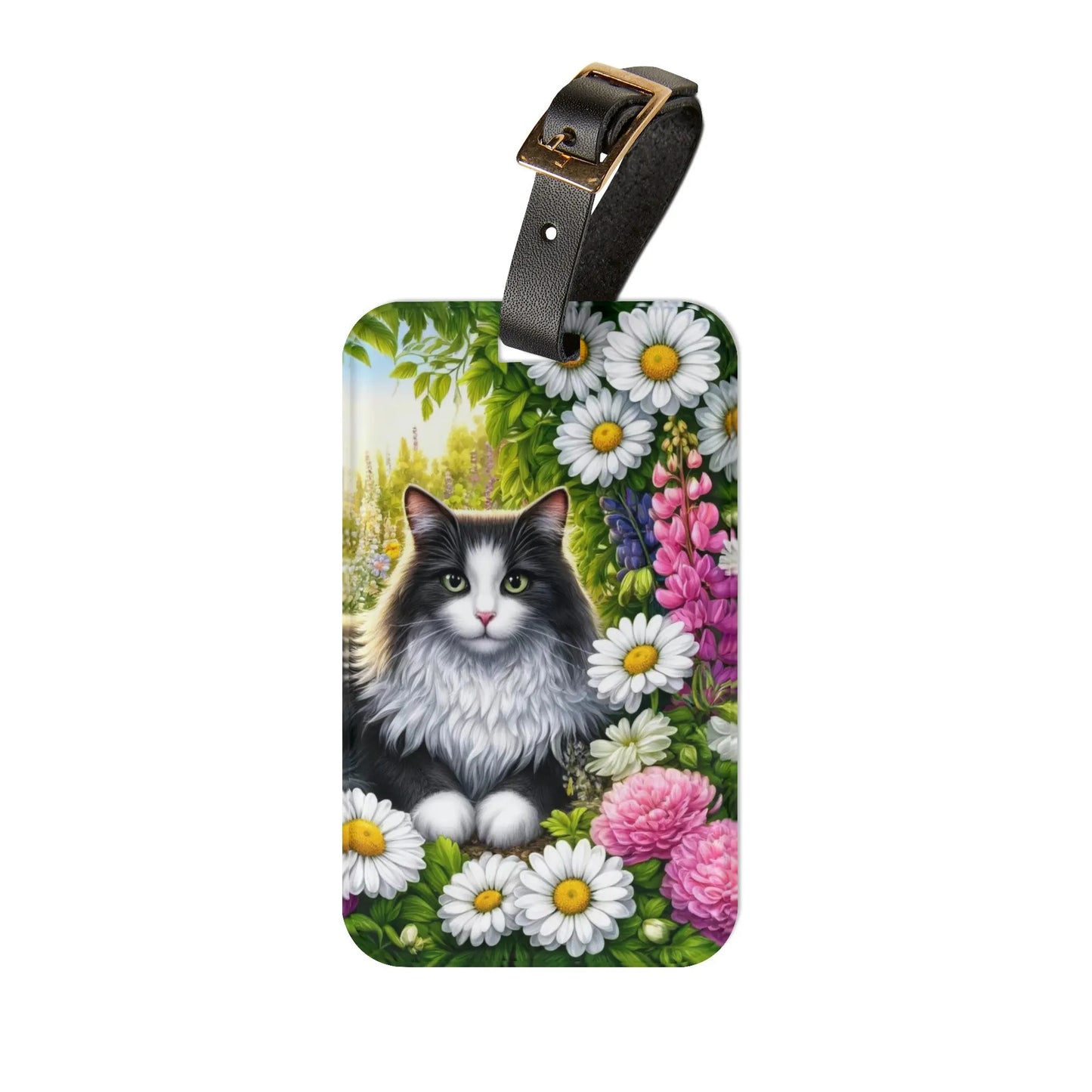 April Birth Flower - Daisy and Sweet Pea - Cat Lover - Luggage Tag - Montecore PawPrints