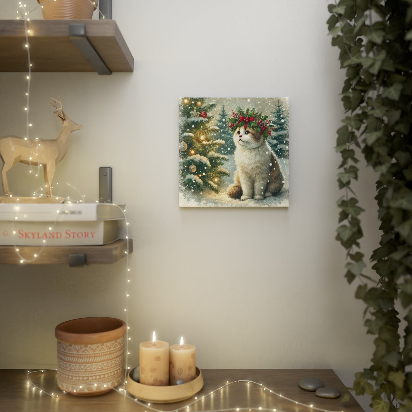 Holiday Crown - Winter Decor - Cat Lover - Wall Art 8x8   