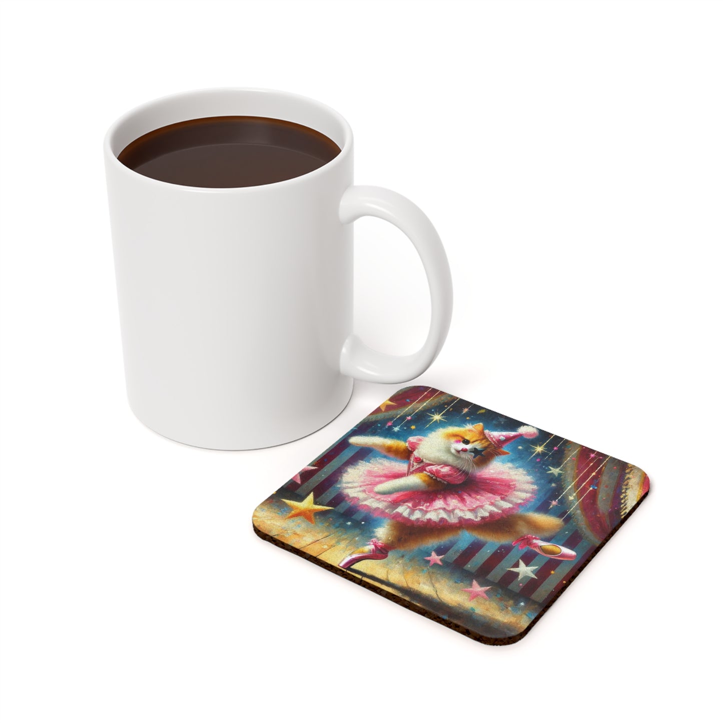 Pink Circus Cat Clown Ballerina  - High Gloss Drink Coaster   