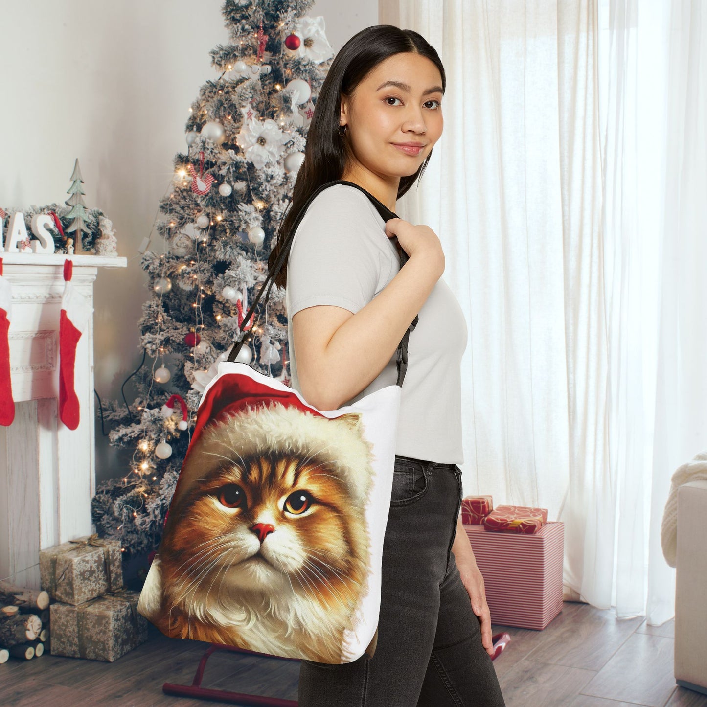 Santa Cat Lover - Adjustable Strap Tote Bag   