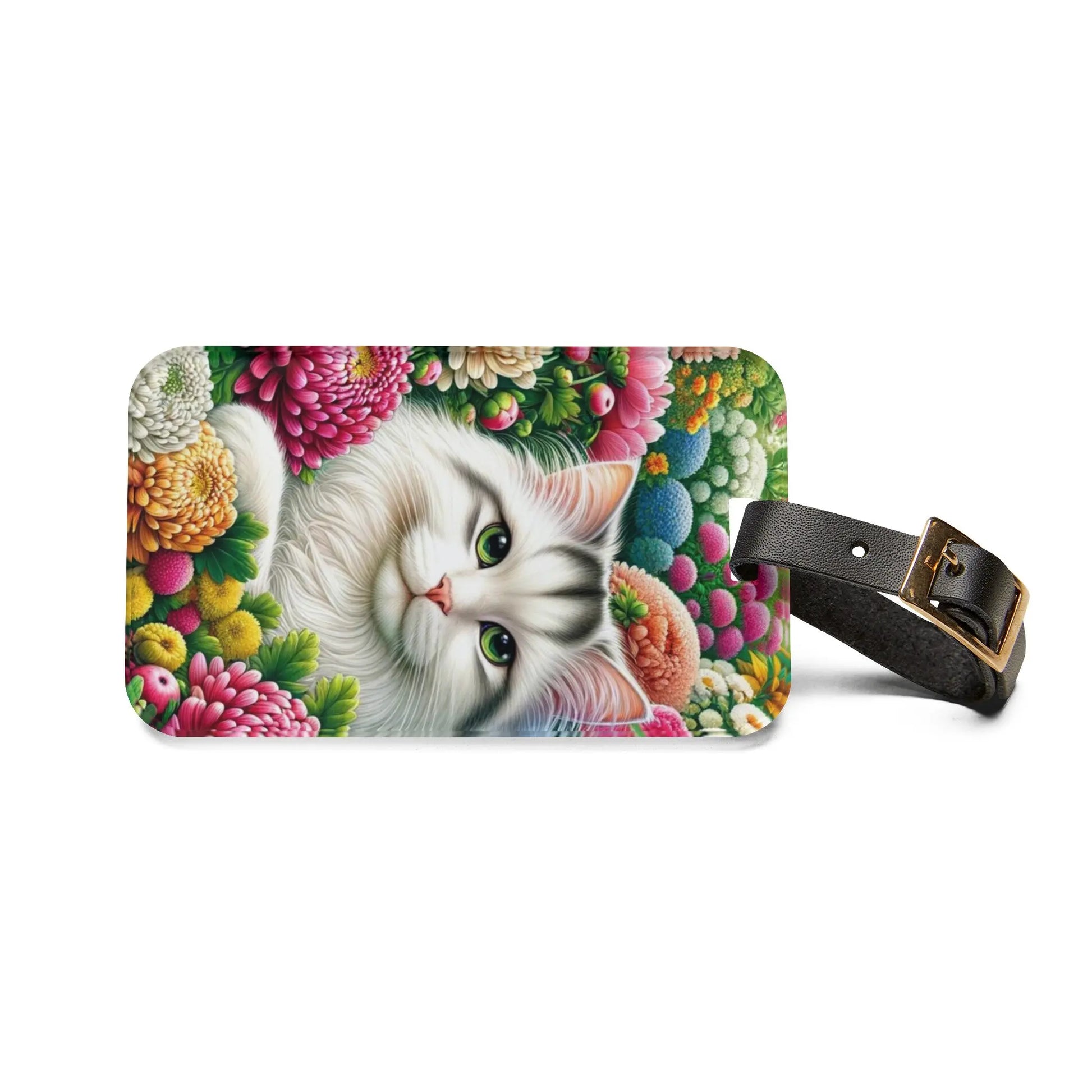 November Birth Flower - Chrysanthemum and Peony - Cat Lover - Luggage Tag - Montecore PawPrints