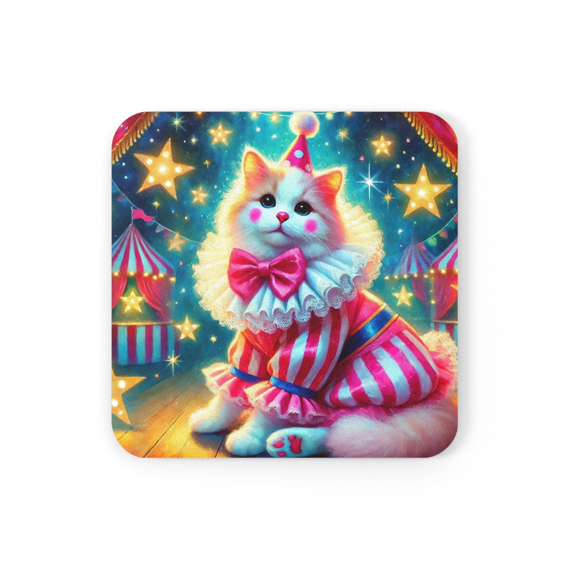 Pink Cat Clown Circus  - High Gloss Drink Coaster   