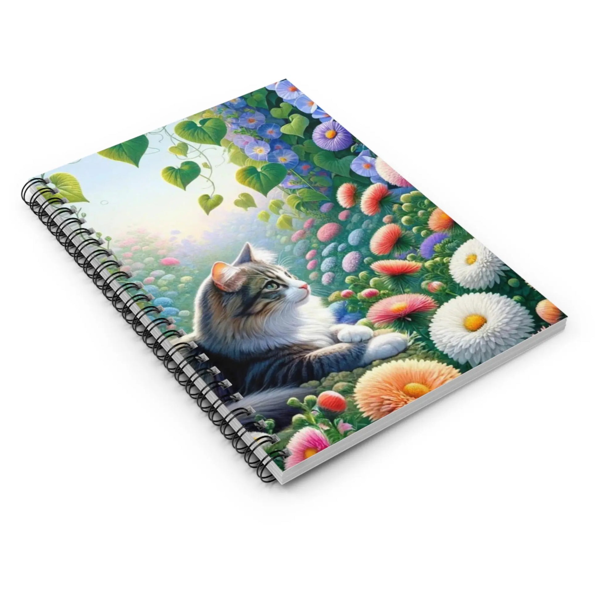 September Birth Flower - Cat Notebook - Aster and Honey Suckle- Spiral Notebook - Ruled Line - Montecore PawPrints