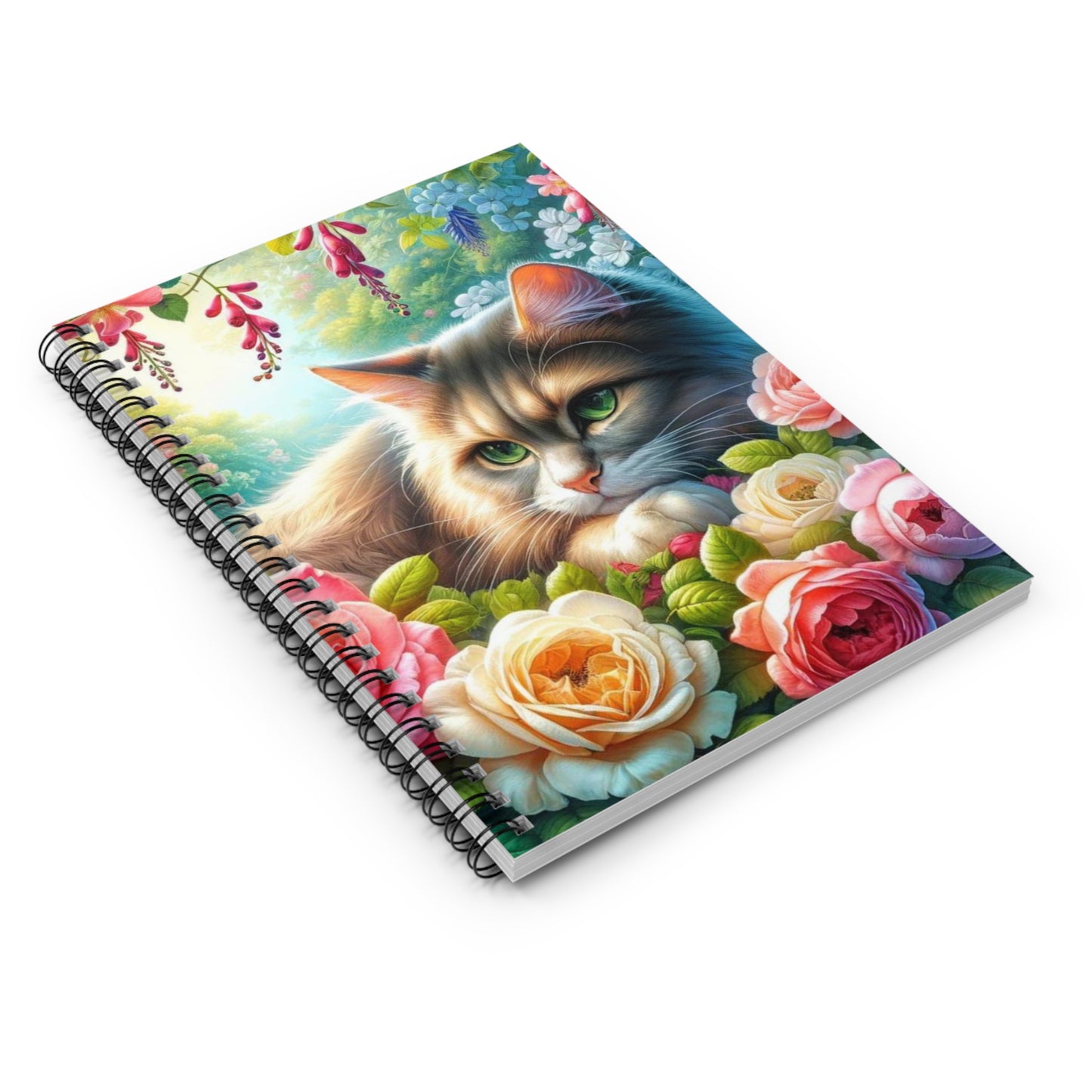 June Birth Flower - Rose - Cat Lover -Spiral Notebook - Ruled Line   