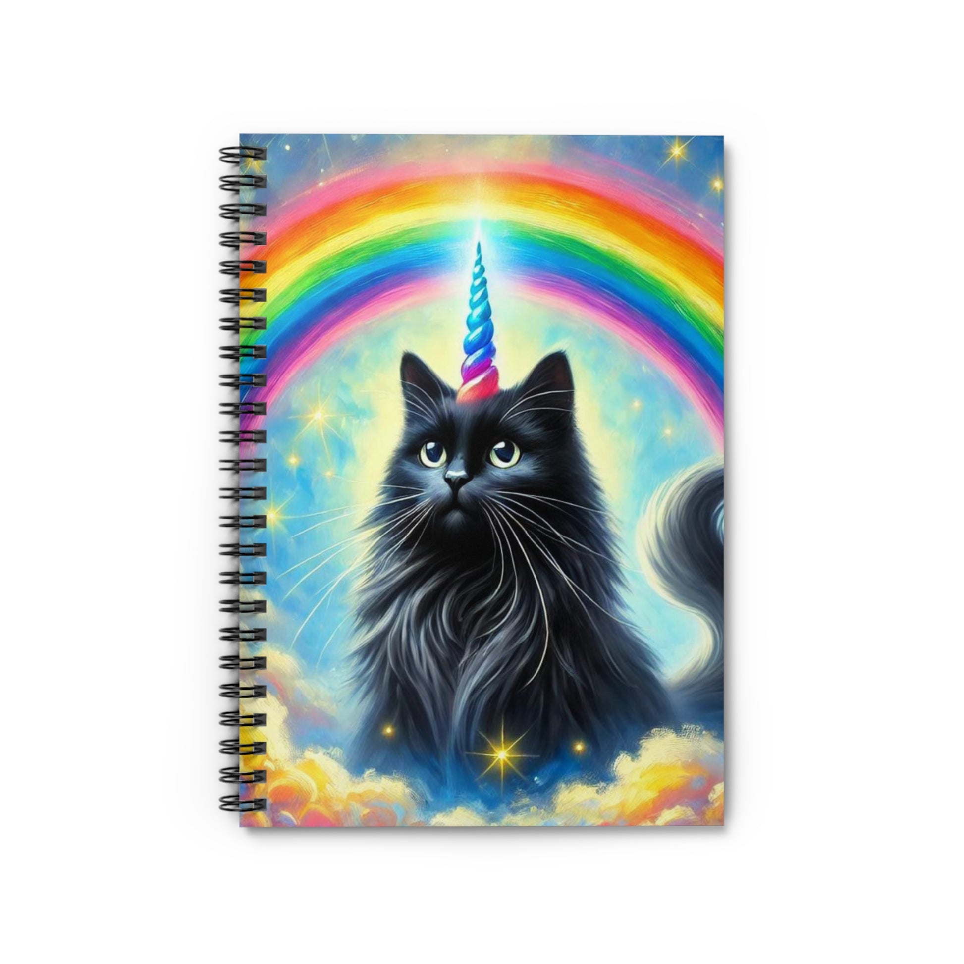 Caticorn in the Clouds - Cat Unicorn Rainbows - Spiral Notebook - Ruled Line   