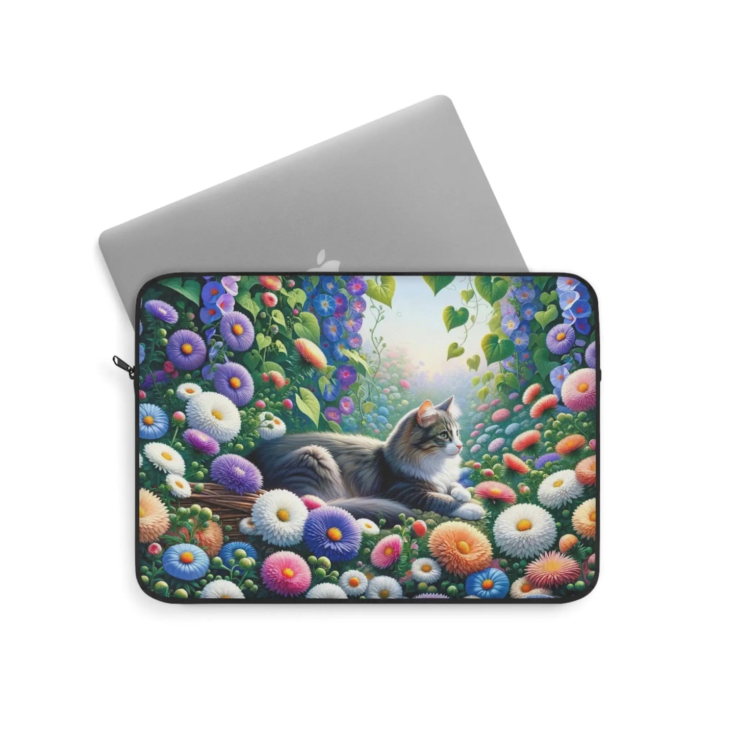 September Birth Flower - Aster and Morning Glory - Cat Lover - Laptop Sleeve   